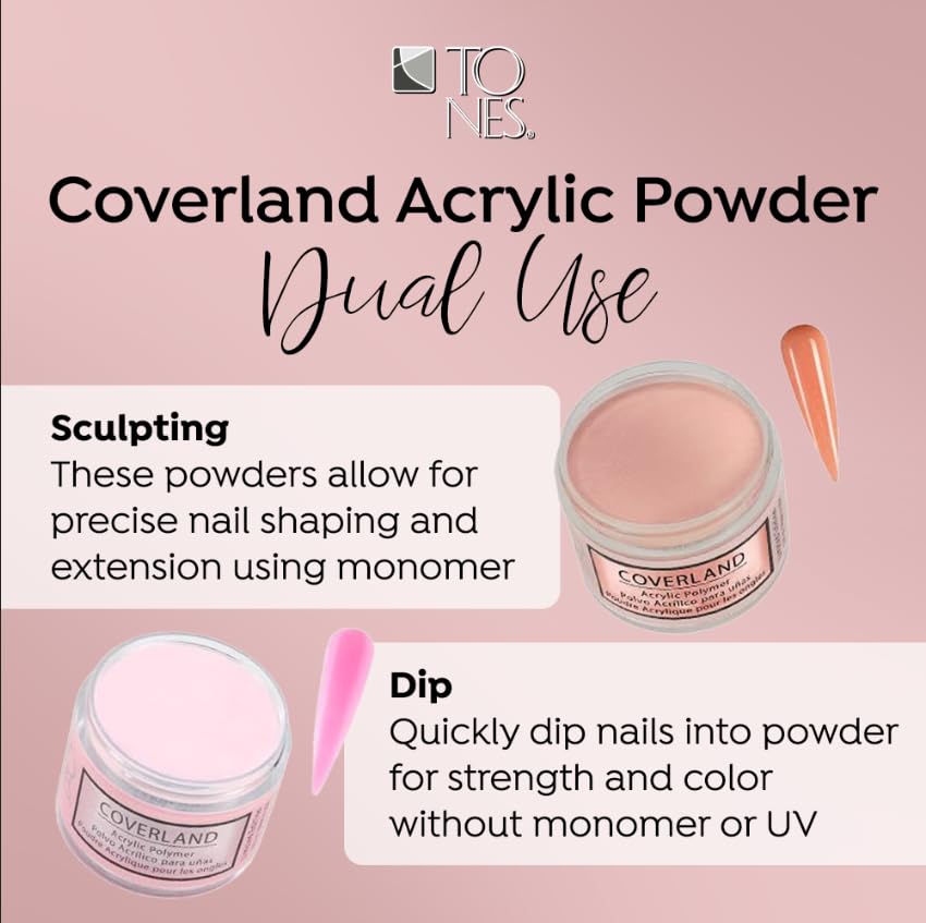 Tones Coverland Acrylic Nail Powder "Haute Couture" - Limited Edition Acrylic Powder for Nail Design, Sculpting, and Masking Nail Bed Imperfections - Professional Acrylic Nail Supplies - (1.5 Oz)