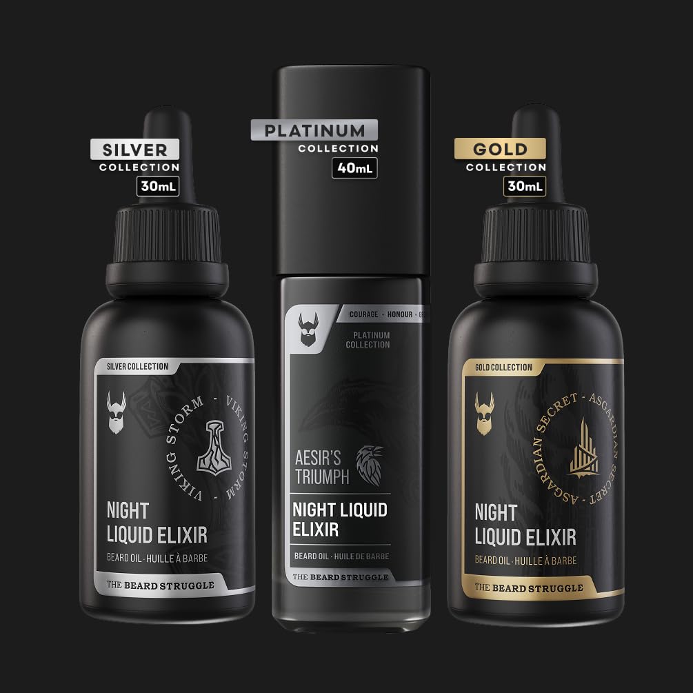 The Beard Struggle Night Liquid Elixir Beard Oil - Platinum Collection - Surtr's Fury (1 Fl oz) - Beard Oil for Men - Natural Blend for Softens, Moisturizing, & Healthier Beard Growth