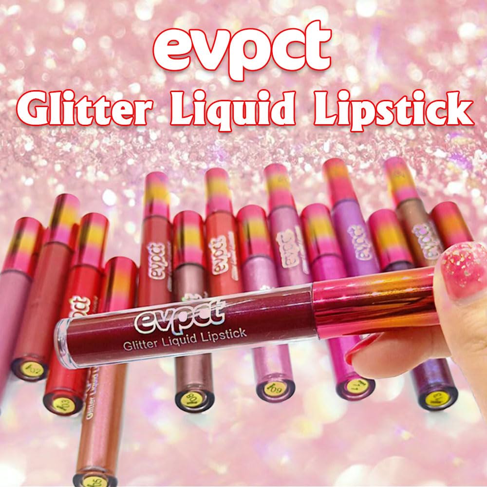 evpct 1Pcs Mauve Red Matte to Glitter Liquid Lipstick Lip Set Kit, Long Lasting Matte Diamond Glitter Lipstick Waterproof, Colorful Sparkly Glossy Metallic Shimmer Sparkle Lip Gloss for Women 02#