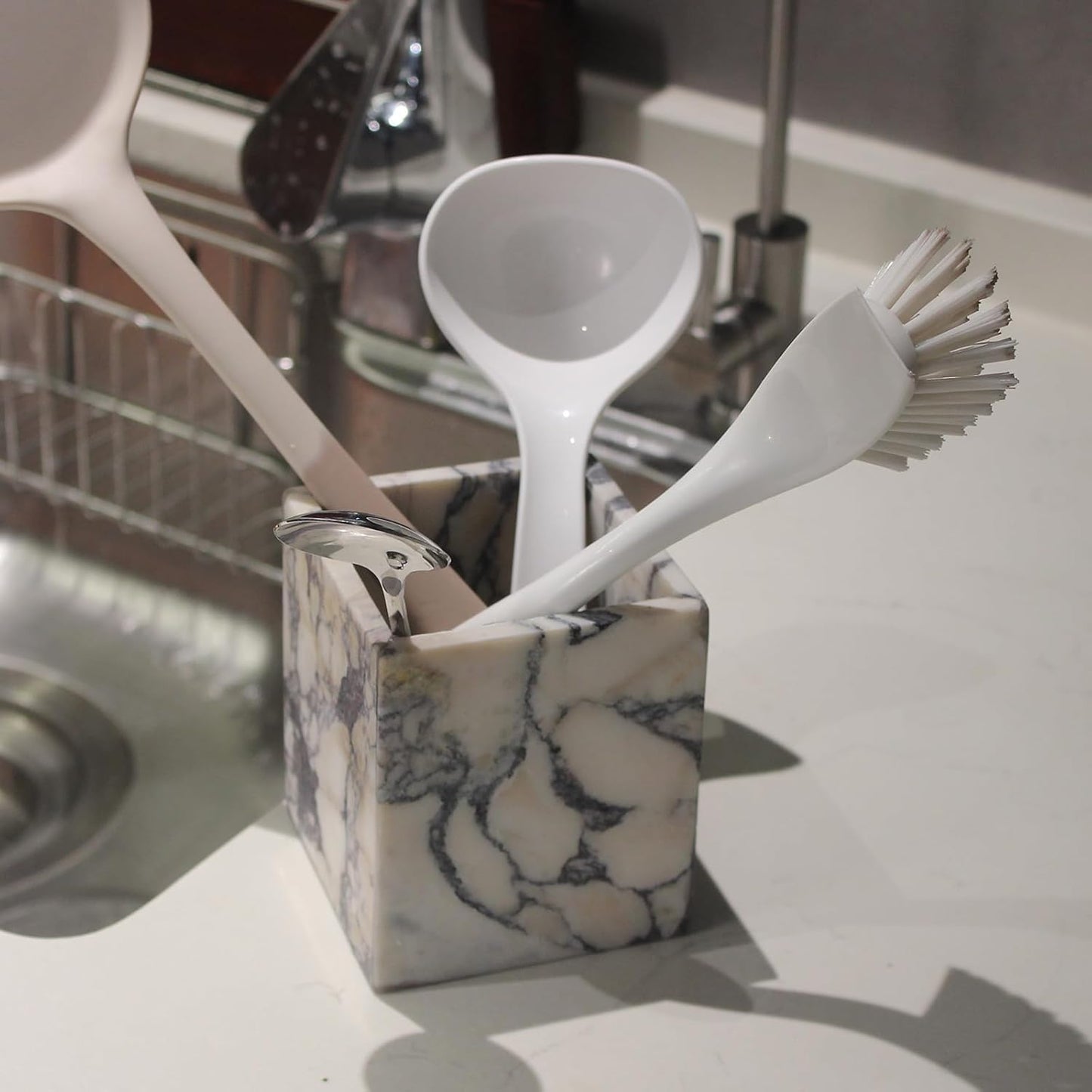 Genuine Calacatta Viola Marble Toothbrush Holders for Bathroom, Natural Marble Makeup Brush Holder Countertop Organizer