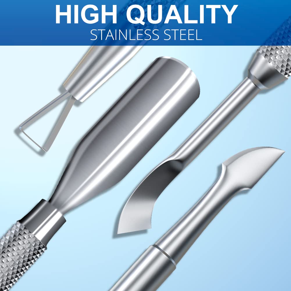2PCS Metal Silver Cuticle Pusher and Scraper, Nail Trimmer Cutter Stainless Steel Gel Scraper Tool, Nail Polish Remover Peeler Durable Salon Manicure Pedicure Cleaner for Fingernail and Toenail