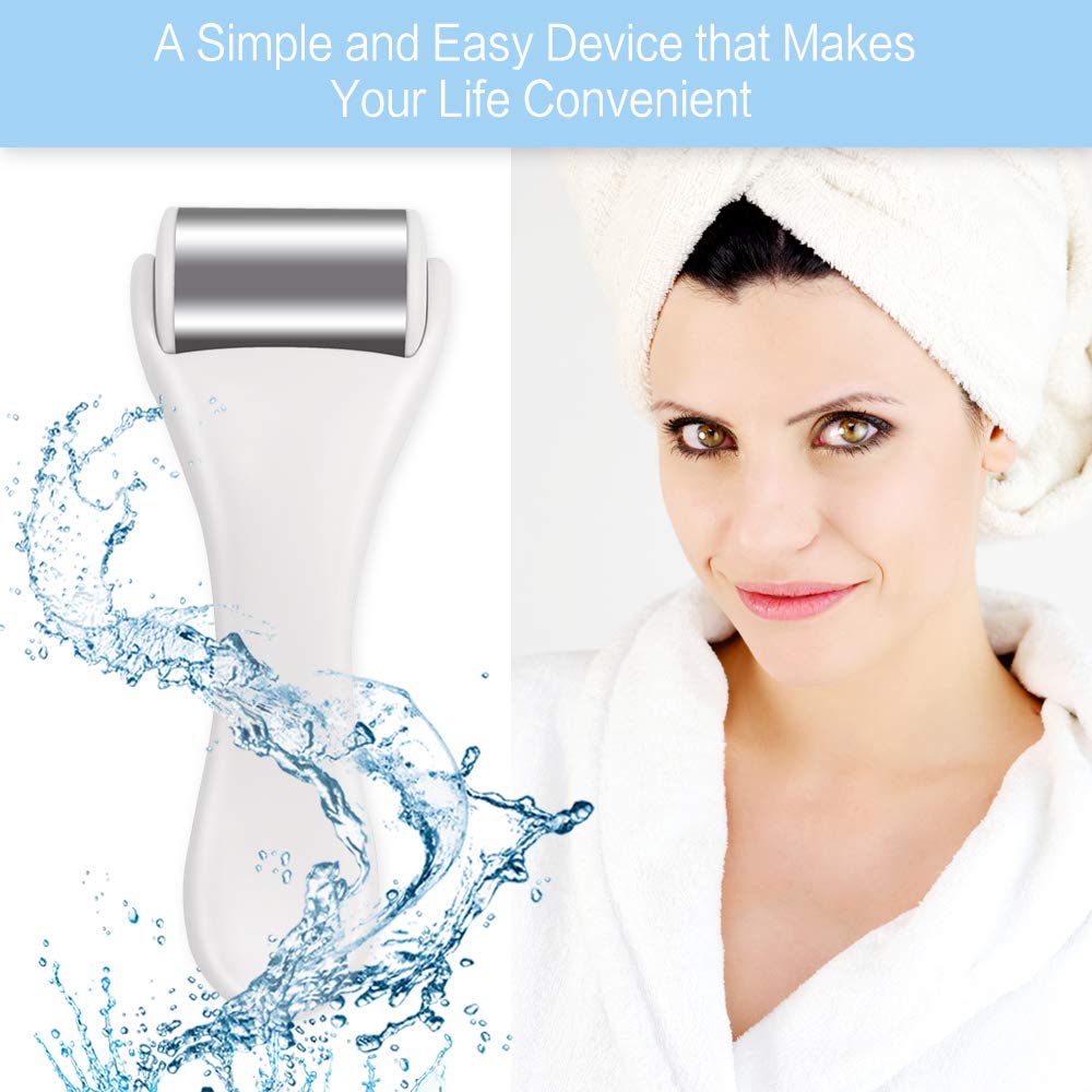 MAANGE Ice Roller for Face & Eye,Puffiness,Migraine,Pain Relief and Minor Injury,Skin Care Products Stainless Steel Face Massager Ice Roller Massager (White)