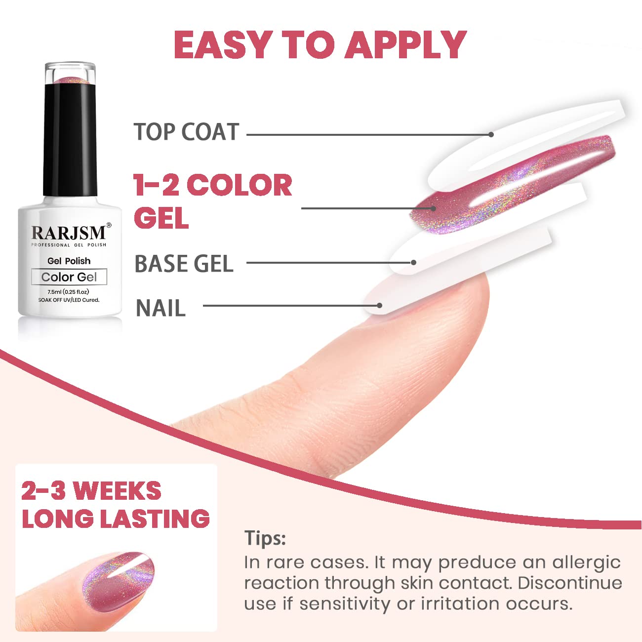 RARJSM Cat Eye Gel Nail Polish, Magnetic Gelpolish Red Galaxy Chameleon Effect Holographic Glitter Gel Soak Off U V L E D DIY Manicure Art for Salon Designs and Home DIY 7.5ML/0.26fl oz