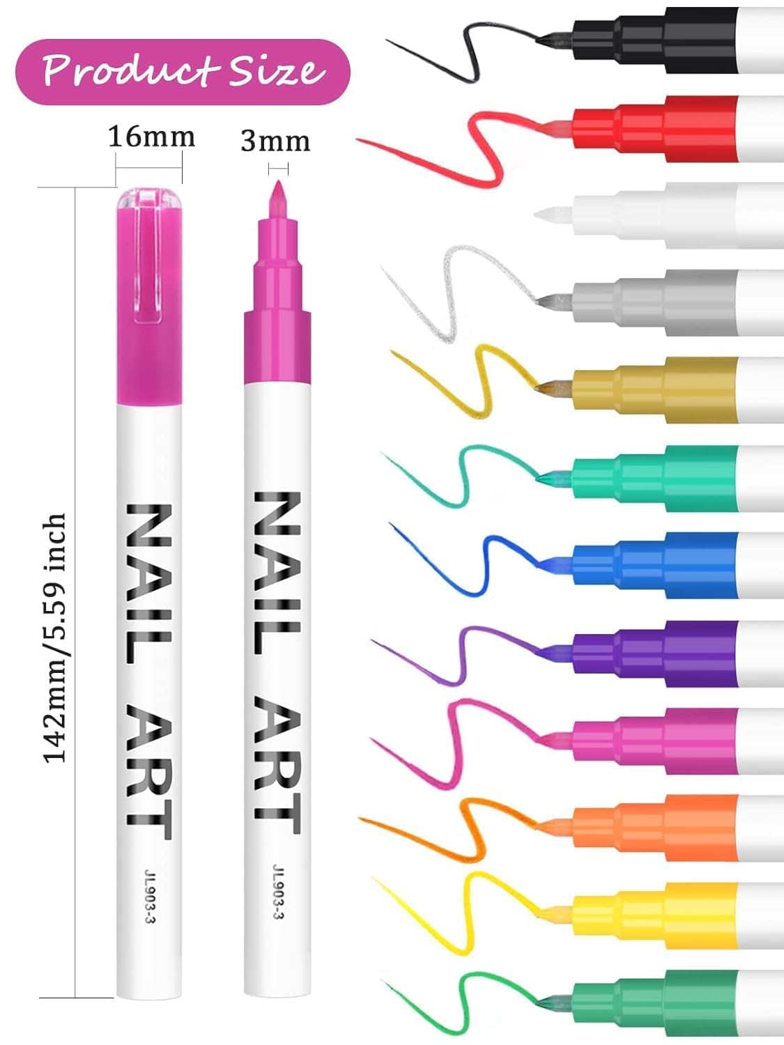 EBANKU 12 Colors Nail Art Pens Set, 3D Nail Polish Pens Acrylic Paint Pens Nail Markers for Nail Art Drawing Painting Manicure Tools Nail Design Kit Home Nail Salon DIY, 0.7MM