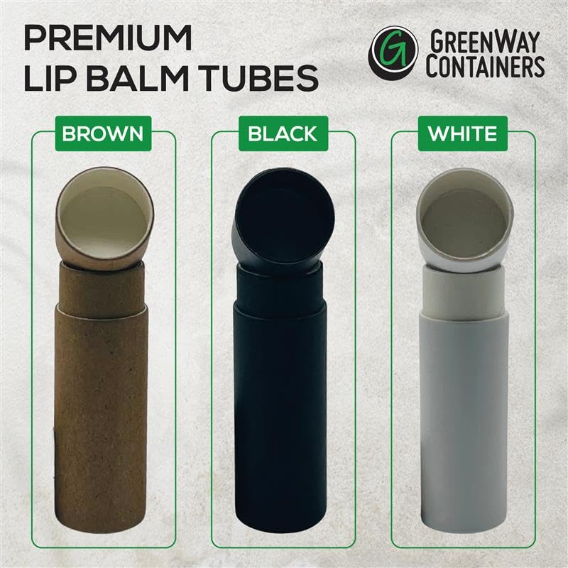 GreenWay 0.15oz / 4.25g Kraft Paperboard Lip Balm Tubes with Lids - 12 Pack Lip Gloss Tubes Refillable DIY Cosmetic Containers – Extra Thick Push-Up Bottom Lip Balm Containers - Black