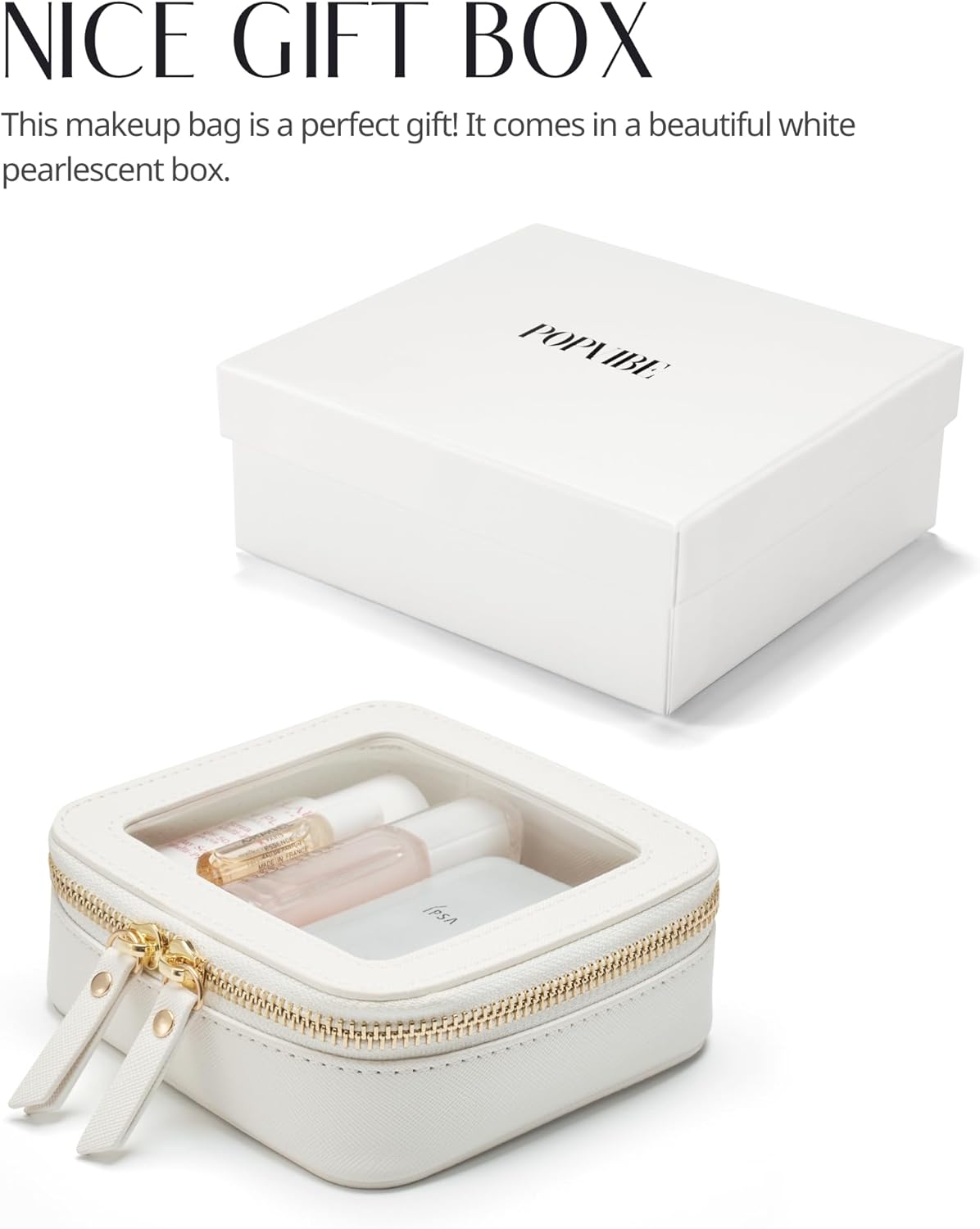 Popvibe Clear Makeup Bag Travel Cosmetic Case Transparent Toiletry Bag with Zipper, Portable Make Up Organizer Traveling Compact Car Bag for Essentials