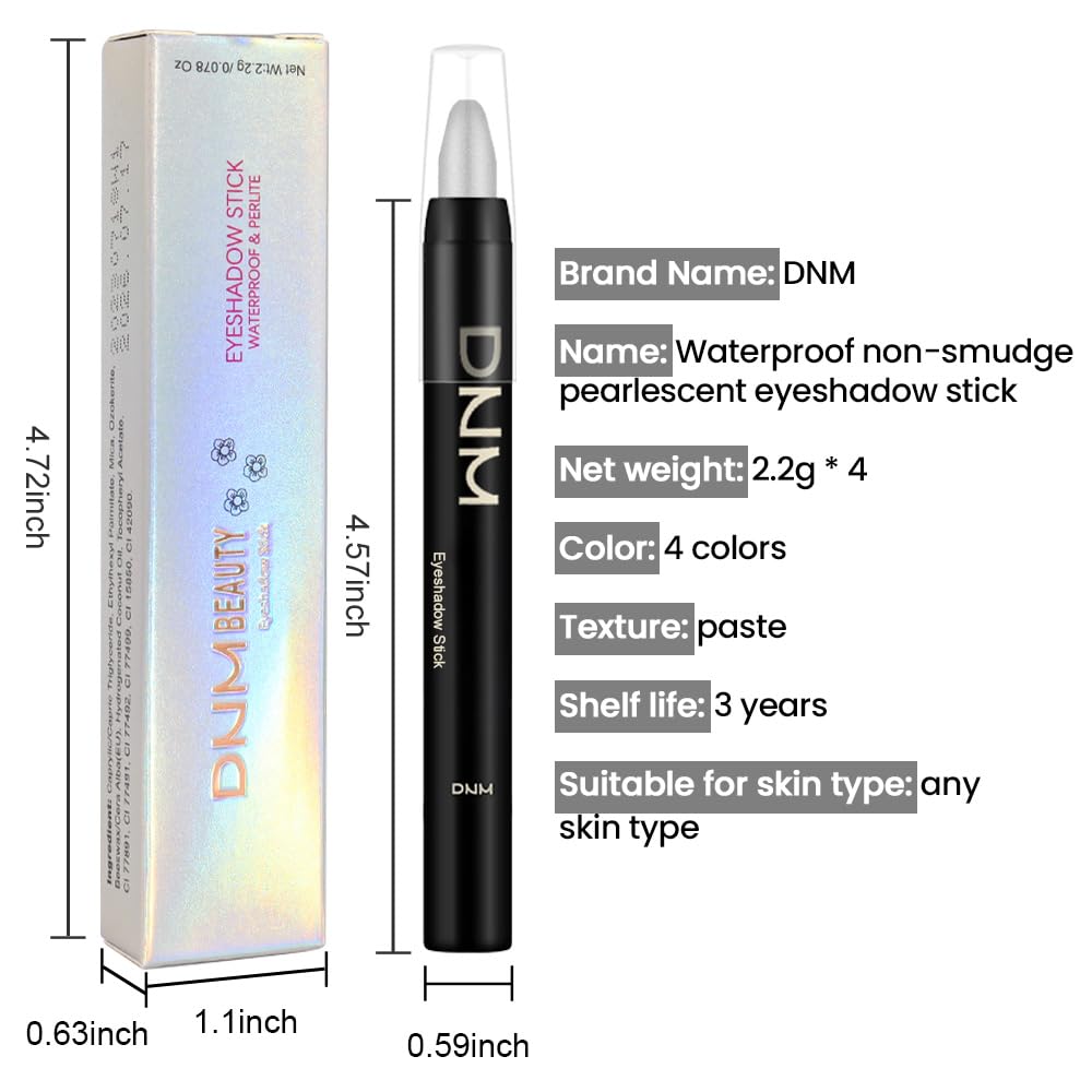 Kaely 4Pcs Metallic Shimmer Smoky Eye Shadow Sticks, Pearl White Dazzling Grey Gray Pearl Black Silver, Smokey Eyeliner Pencil Eyeshadow Palette Goth Halloween Makeup, Eye Brightener Stick for Women