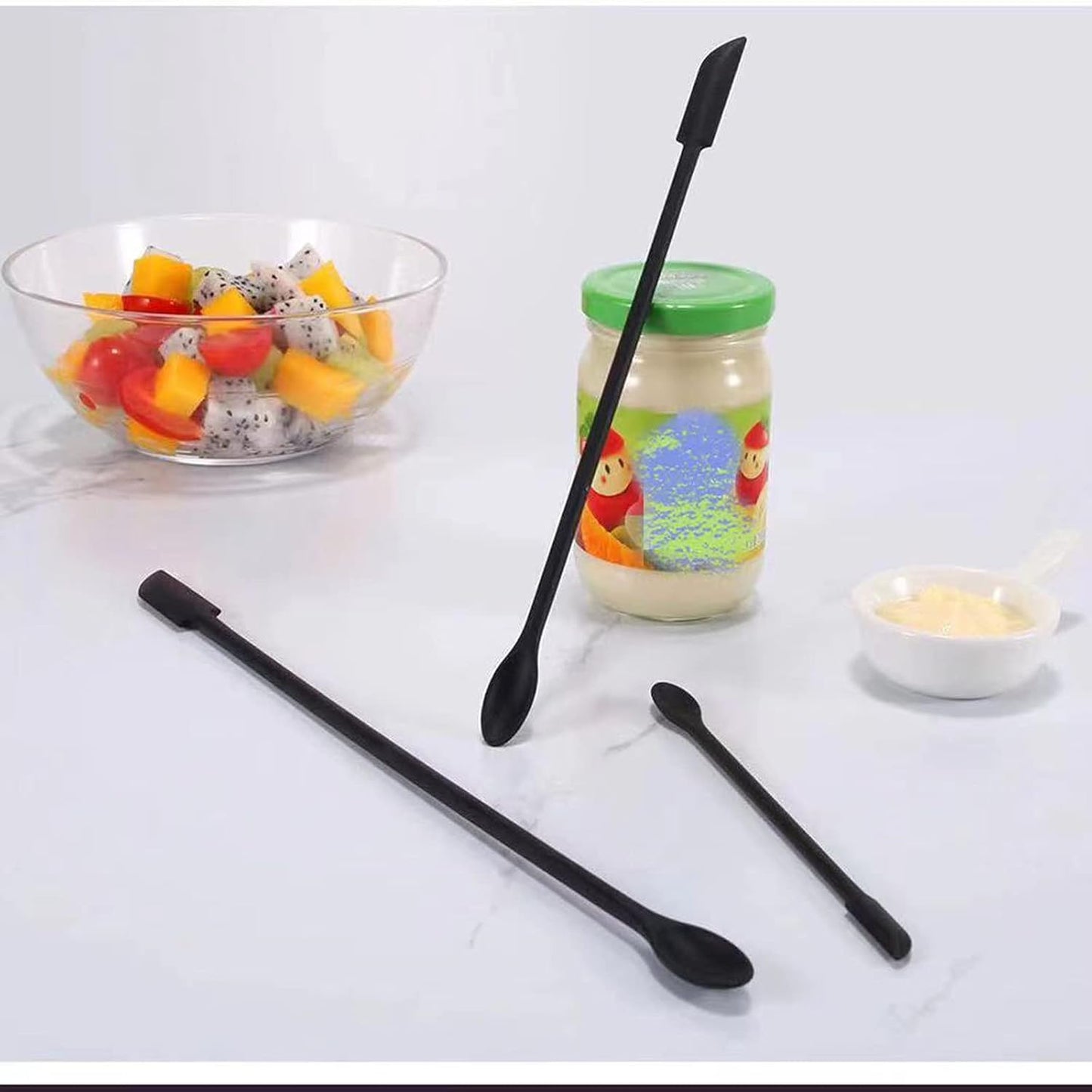 8 Pieces Mini Silicone Spatula Set, Small Rubber Spatula for Makeup, Thin Jar Scraper for Kitchen (8, BLACK+RED)