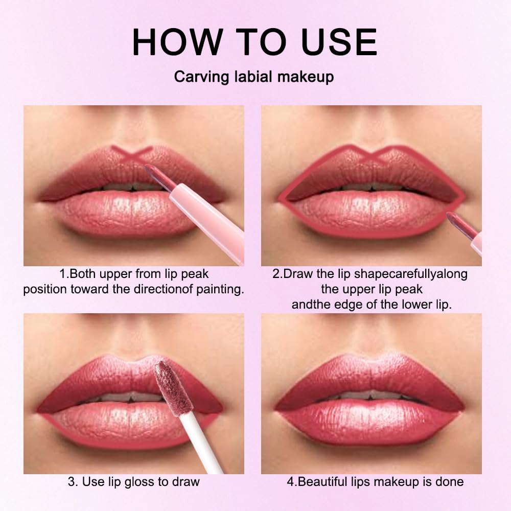 evpct Mauve Red Metallic Glitter Lip Liner and Lipstick Combo Lip Gloss Stain Set Makeup for Women Long Lasting Waterproof 24, Red Metallic Shimmer Frosted Iridescent Glossy Liquid Lipstick 13