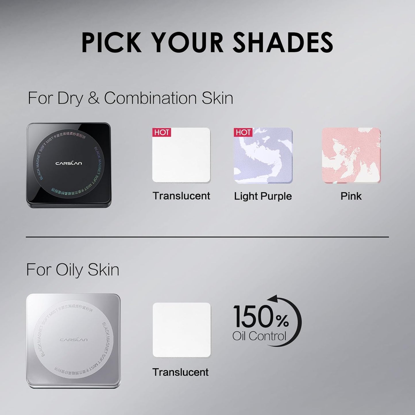 Waterproof Face Pressed Powder Compact, 24H Longlasting Oil Control Pressed Setting Powder Talc-Free Makeup, Shine Free, Poreless, Smooth, 03 Light Purple for dry&com skin (0.28Oz)