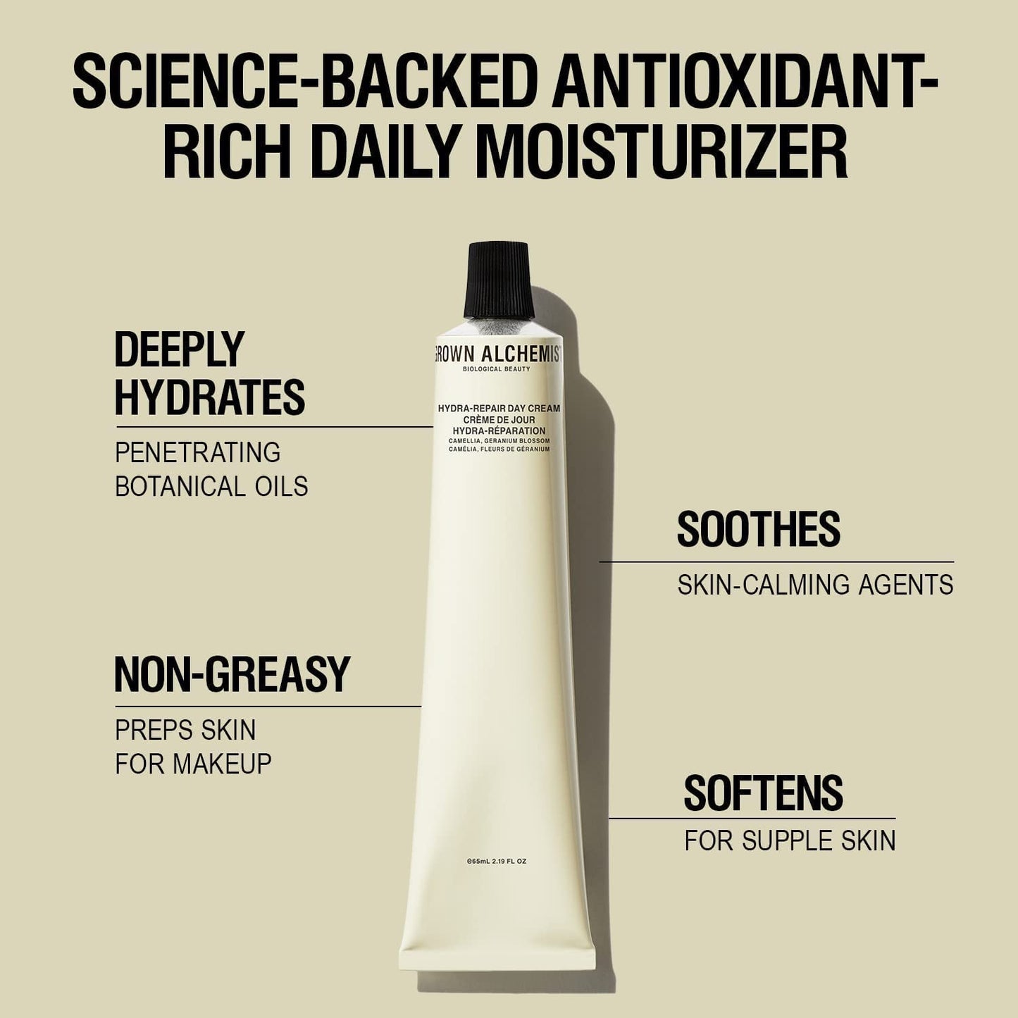Grown Alchemist Hydra-Repair Day Cream with Camillia, Geranium Blossom & Vitamin E. Face Moisturizer to Prime and Hydrate Skin (65ml).