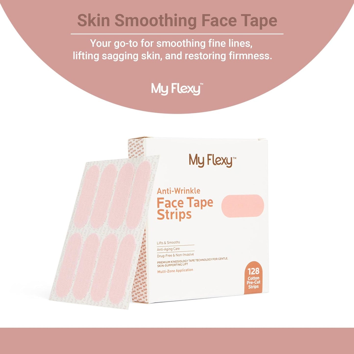 Face Tape Strips - 128 Pre-Cut Cotton Face Lifting Tape, Facial Tape, Overnight Anti Wrinkle Patches, Smile Line Patches, Frown Line Patches, Smoothing & Tightening - Latex Free.