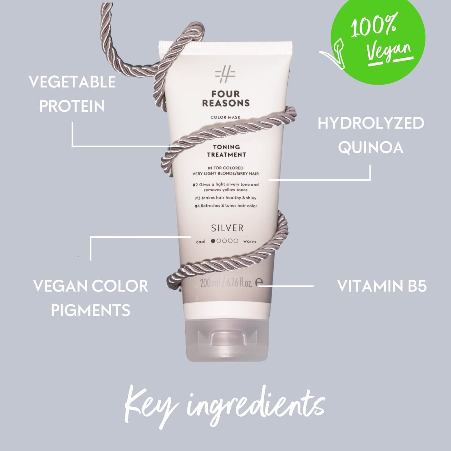 FOUR REASONS Color Mask - Silver - (27 Colors) Toning Treatment, Color Depositing Conditioner, Tone & Enhance Color-Treated Hair - Semi Permanent Hair Dye, Vegan and Cruelty-Free, 6.76 fl oz