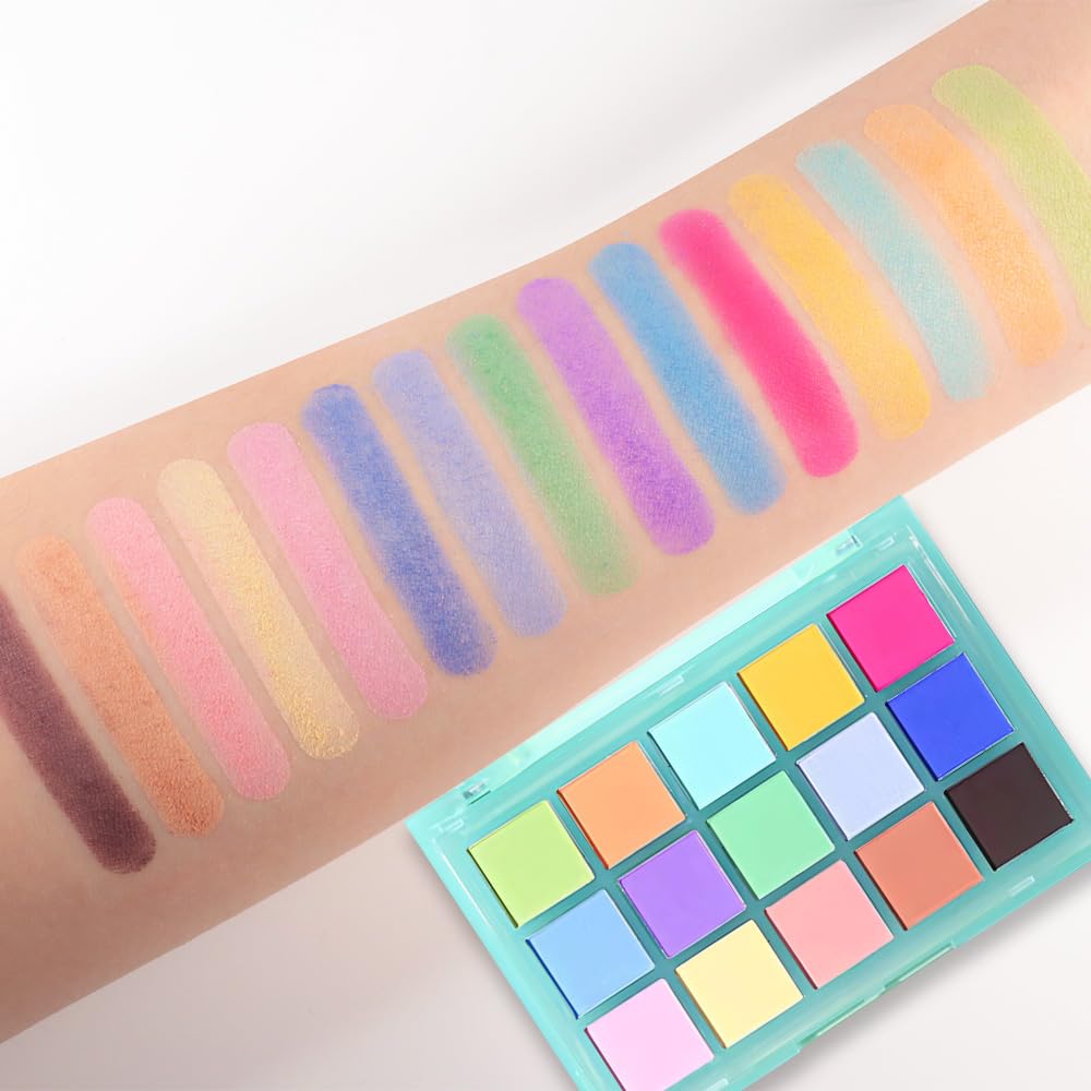 Eye Shadow Makeup Palette,15 Colors Bright Colorful Neon Rainbow Green Purple Yellow Neutral Eyeshadow Palette,Long Lasting Waterproof Travel Size Makeup Pallete,Vegan,Cruelty -free