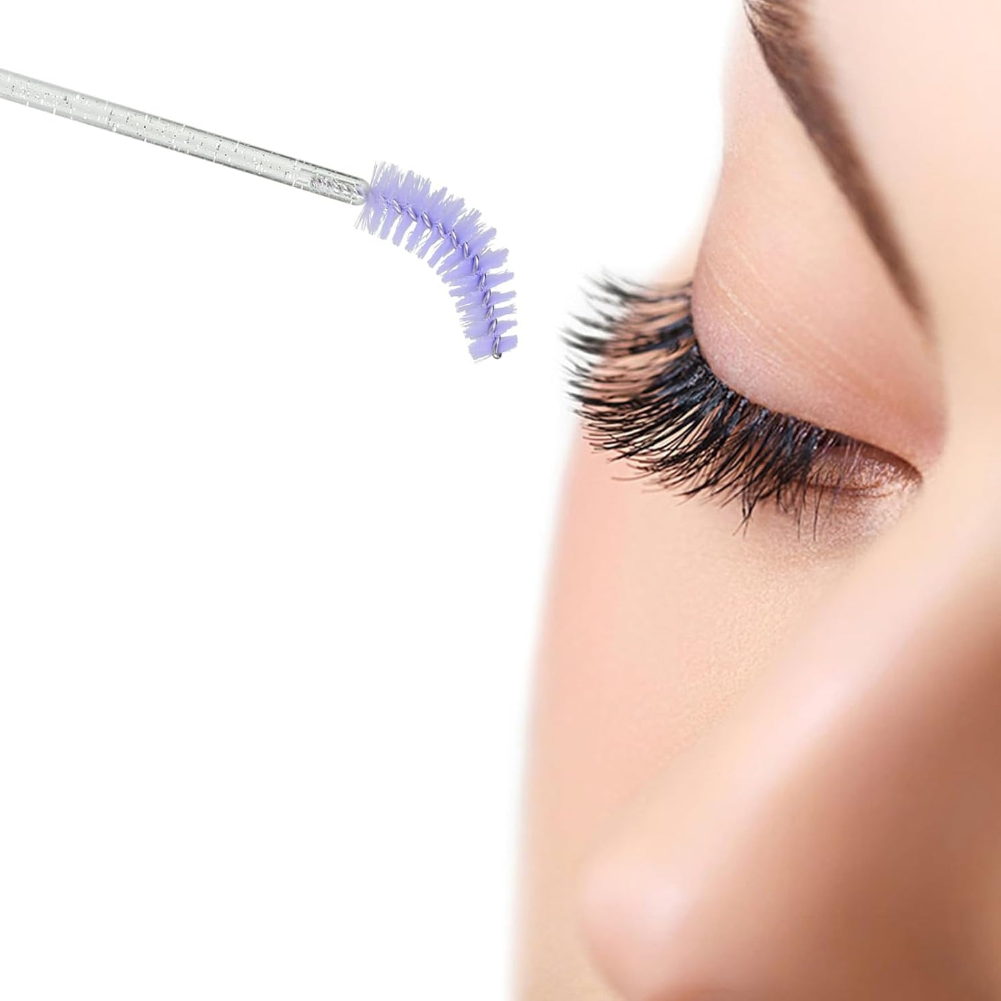 G2PLUS 100PCS Disposable Mascara Brushes, Crystal Lash Brush Makeup Kit, Adjustable Eyelash Spoolies for Eyelash Extensions, Eyebrow and Makeup (White + Purple)