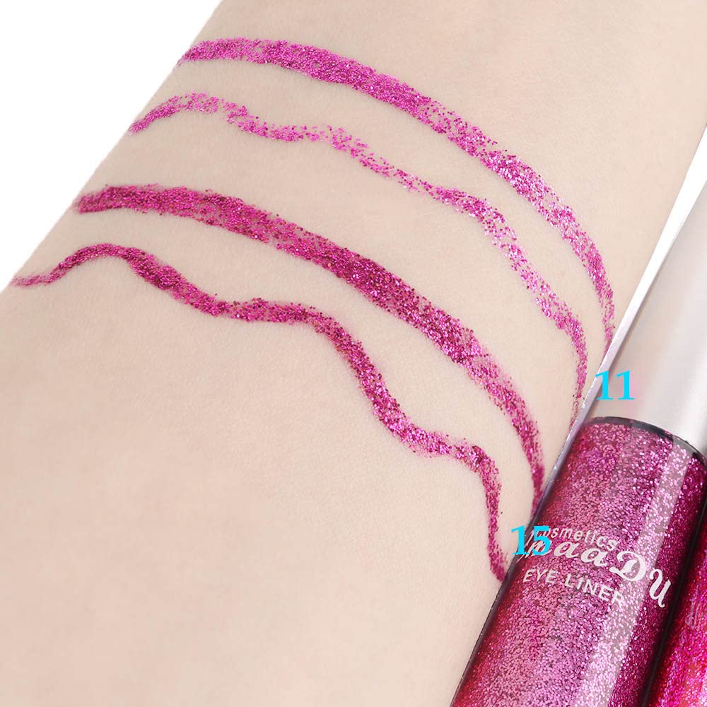 evpct 2Pcs Light Rose Purple Pink Color Liquid Glitter Eyeliner Sets for Women, Liquid Sparkly Glitter Eyeliner delineador con glitter de colores para ojos colores 11+15