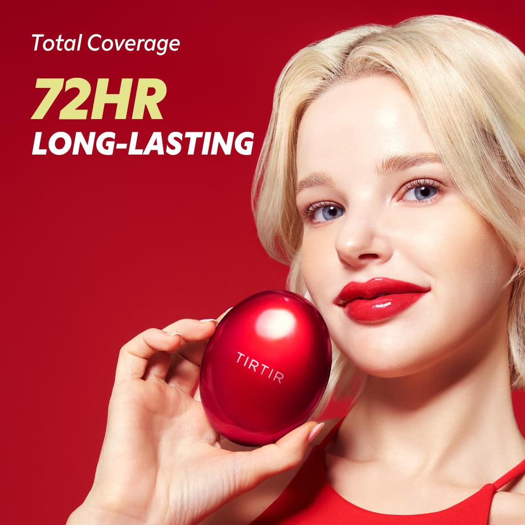 TIRTIR Mask Fit Red Cushion Foundation | Full coverage, Weightless, Skin fit, Satin Glow Finish, Korean Makeup BB Foundation, beauty, Tattoo cover up, Buildable (#27C Cool Beige, 0.63 Fl Oz)