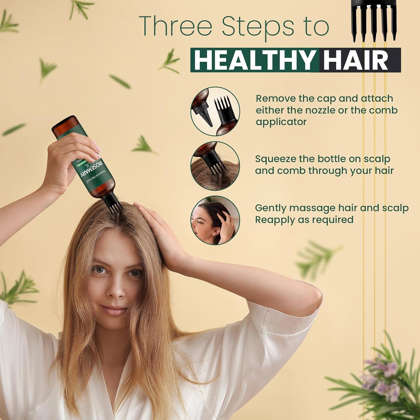 Natural Riches 100% Pure Premium Rosemary Oil For Hair Growth Infused With Biotin & Vitamin E Jojoba & Castor Oil Hair Strengthening Treatment | Nourishing & Volumizing | Non GMO Verified 8 Fl oz.