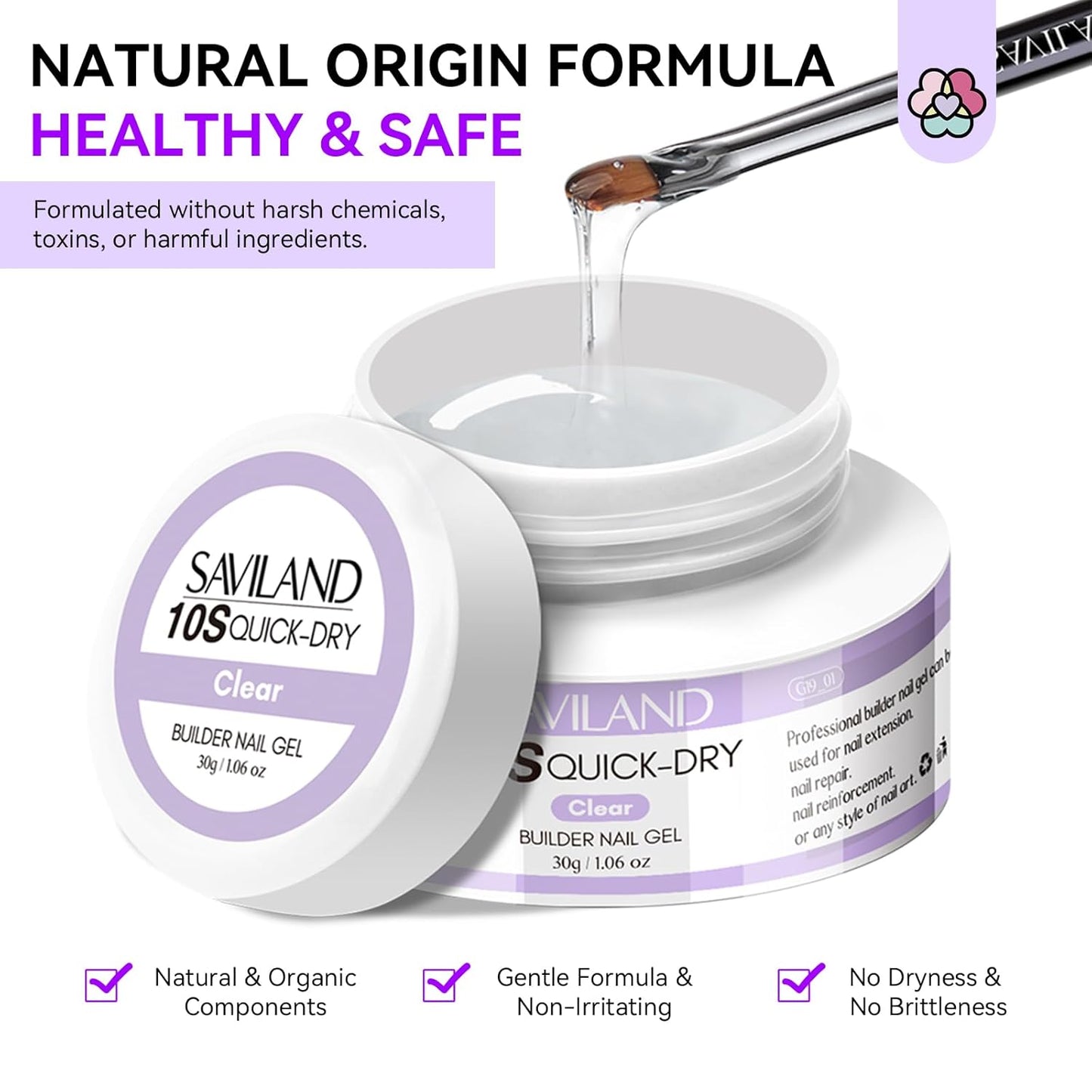 SAVILAND Quick-dry Builder Nail Gel Kit - Clear Pink Builder Hard Gel with Mini UV Light, Top Gels, Dehydrator, Non-acid PH Bond Primer and Nail Extension Application Tools for beginners