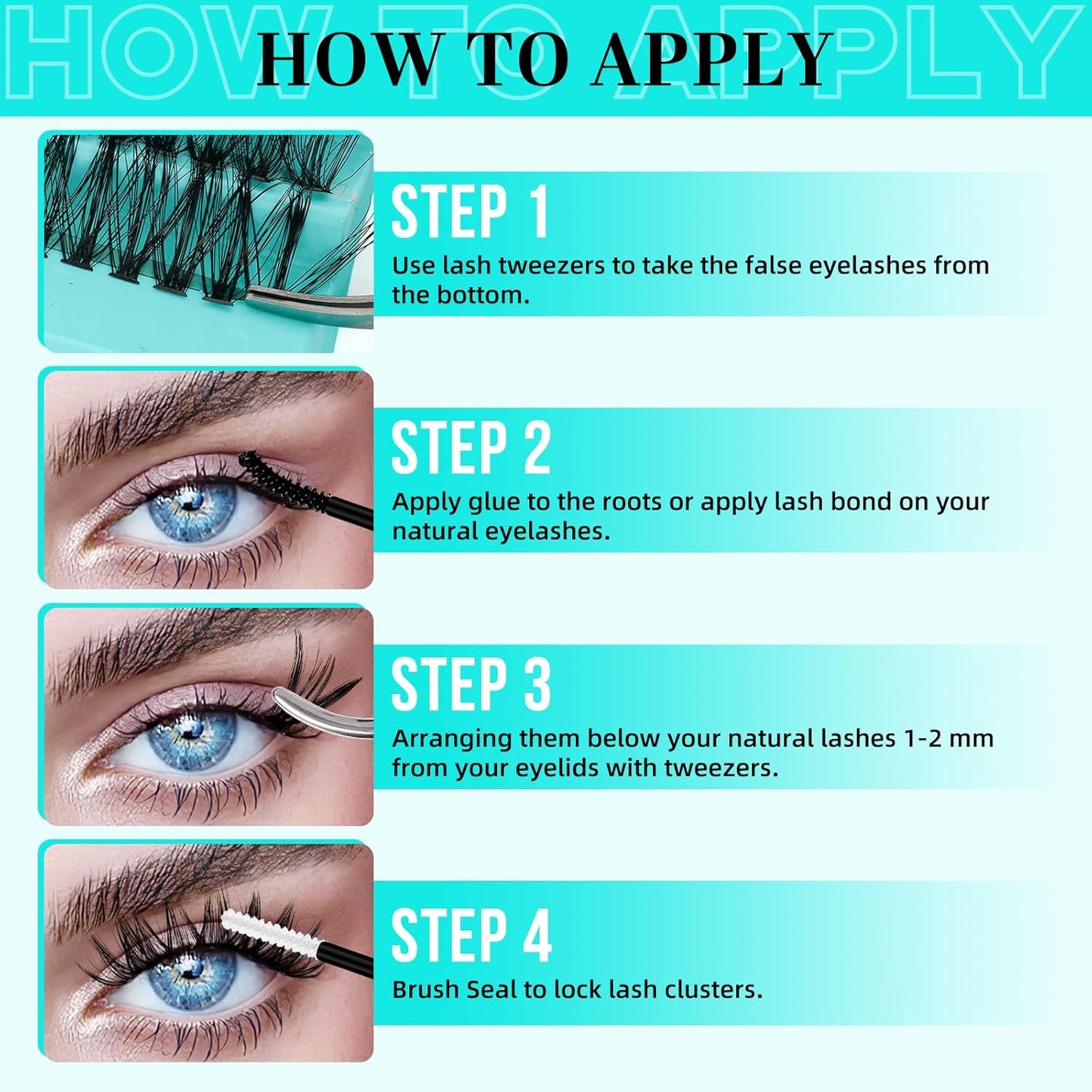 Lash Clusters Kit 200PCS 40D Eyelash Extension Kit D Curl Wispy Eyelash Clusters DIY Natural Individual Lashes Kits Lashes Extensions Kit with Lash Bond and Remover Eyelash Tweezer at Home(White Bond)