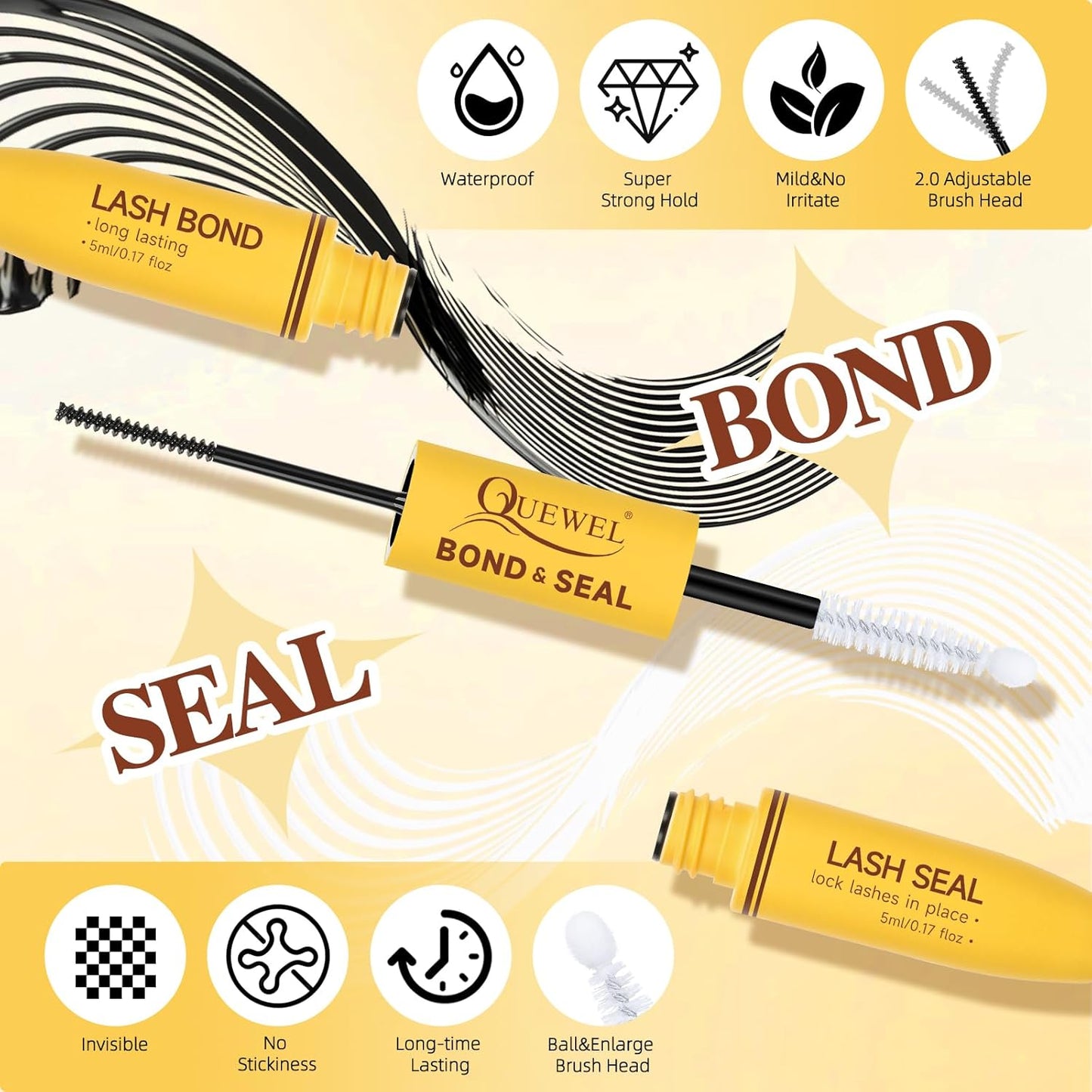 QUEWEL DIY Lash Extension Kit, 300pcs Cluster Lashes Mixed 10-20mm Lash Clusters Kit with Lash Bond and Seal Waterproof, Lash Applicator and Brush, DIY Lash Extensions at Home(100D RR-KIT)