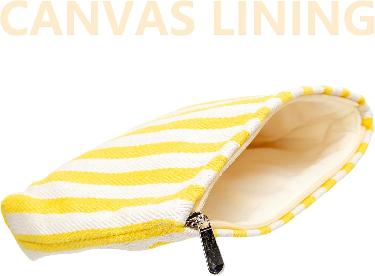 PAZIMIIK Makeup Bag Large Cotton Zipper Pouch for Purse Travel Canvas Make Up Organizer for Women Cosmetic,Stripe Yellow