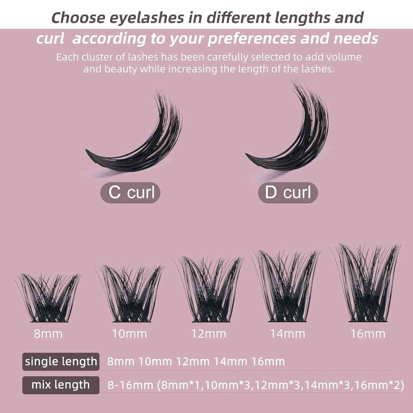 QUEWEL Cluster Lashes 72 Pcs Wide Stem Individual Lashes C/D Curl 8-16mm Length DIY Eyelash Extension False Eyelashes Soft for Personal Makeup Use at Home (honey01-D-8)