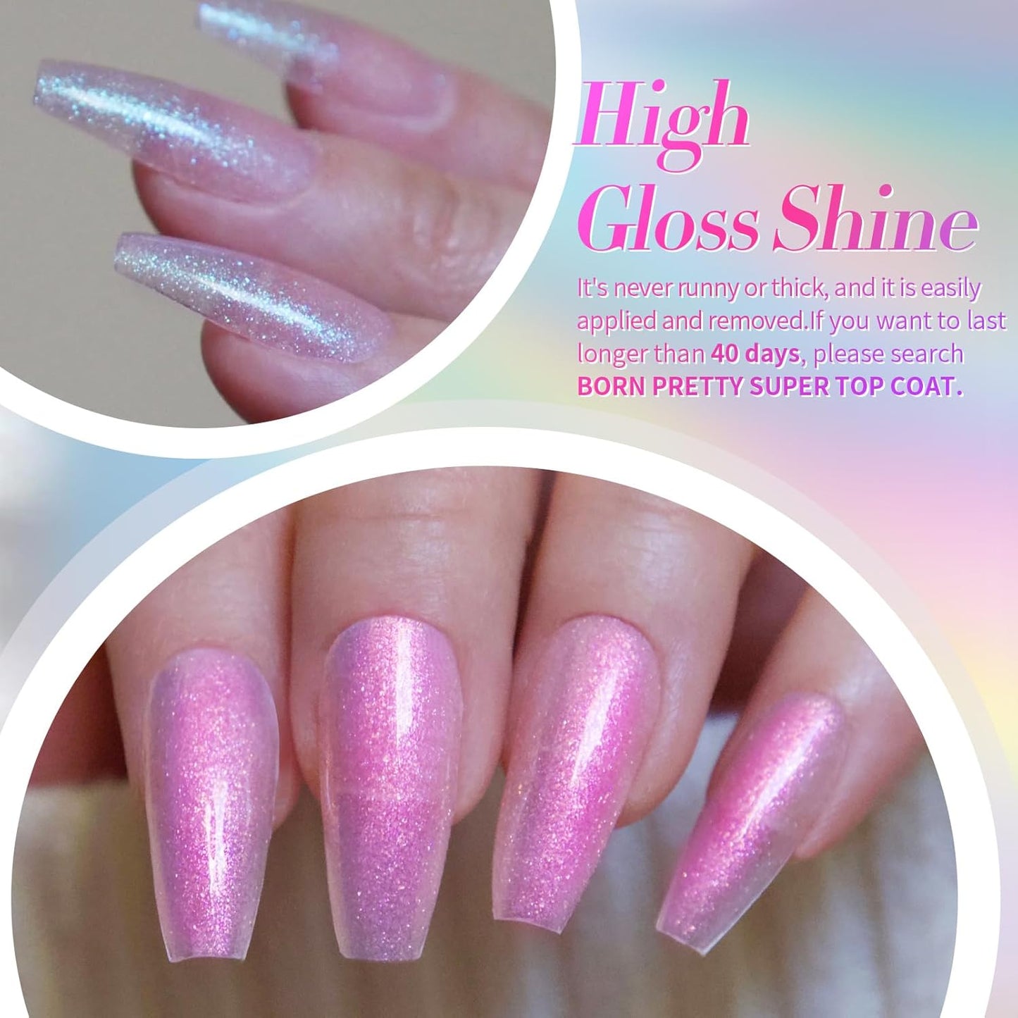 Born Pretty Pearl Gel Nail Polish, Shell Glimmer Shimmer Mermaid Glitter Chameleon Gel Polish Transparent Pearlescent Gel Polish Nail Art Manicure Varnish 6 Colors 7ml Collection Gifts