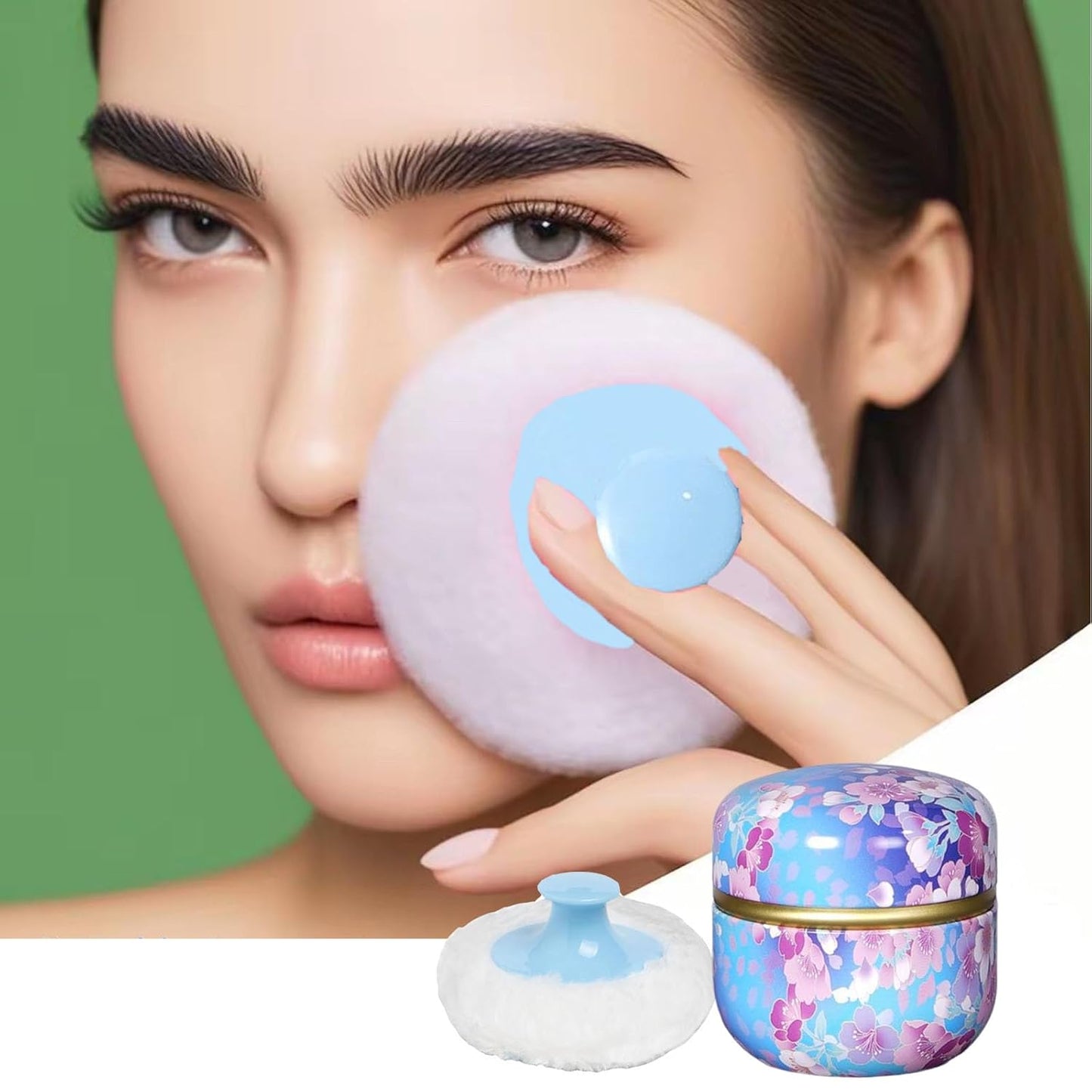 Body Powder Puff and Container, 3.35" Portable Dusting Powder Container with Soft Puff Loose Powder Case Box Jar with Lids for Baby Women Home and Travel Use
