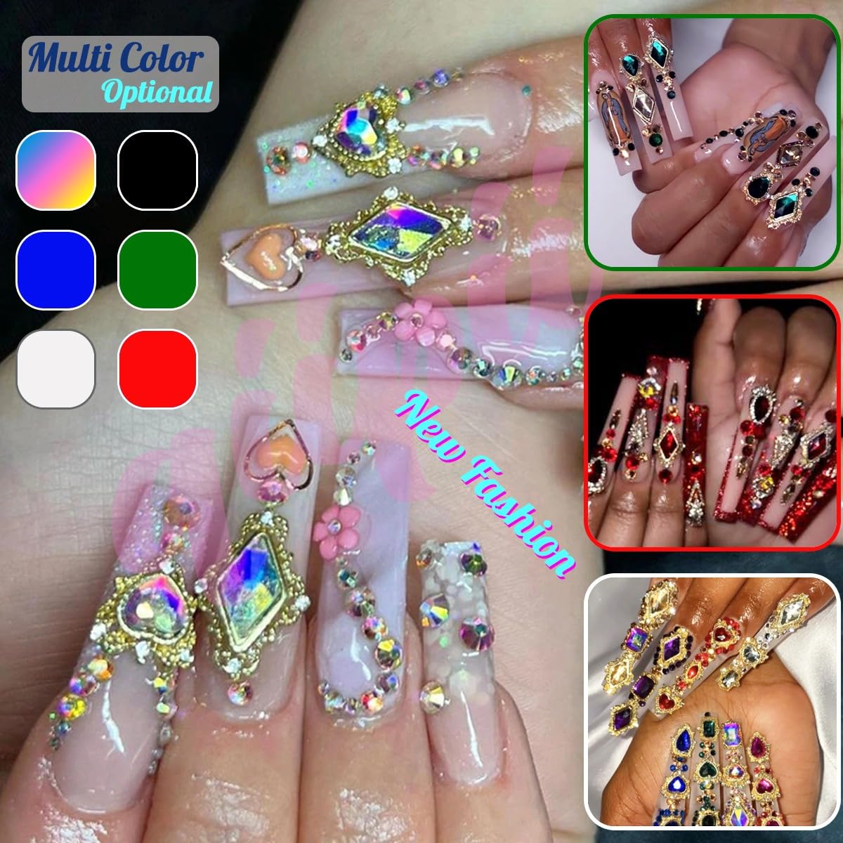 24pcs Crystal Clear Nail Rhinestones Luxury Nail Charms Crystal White Heart Charms for Nails 3D Big Nail Gems Diamonds Jewelry Stones Alloy Nail Art Studs Nail Art Decor w Box for Arylic Nails Crafts