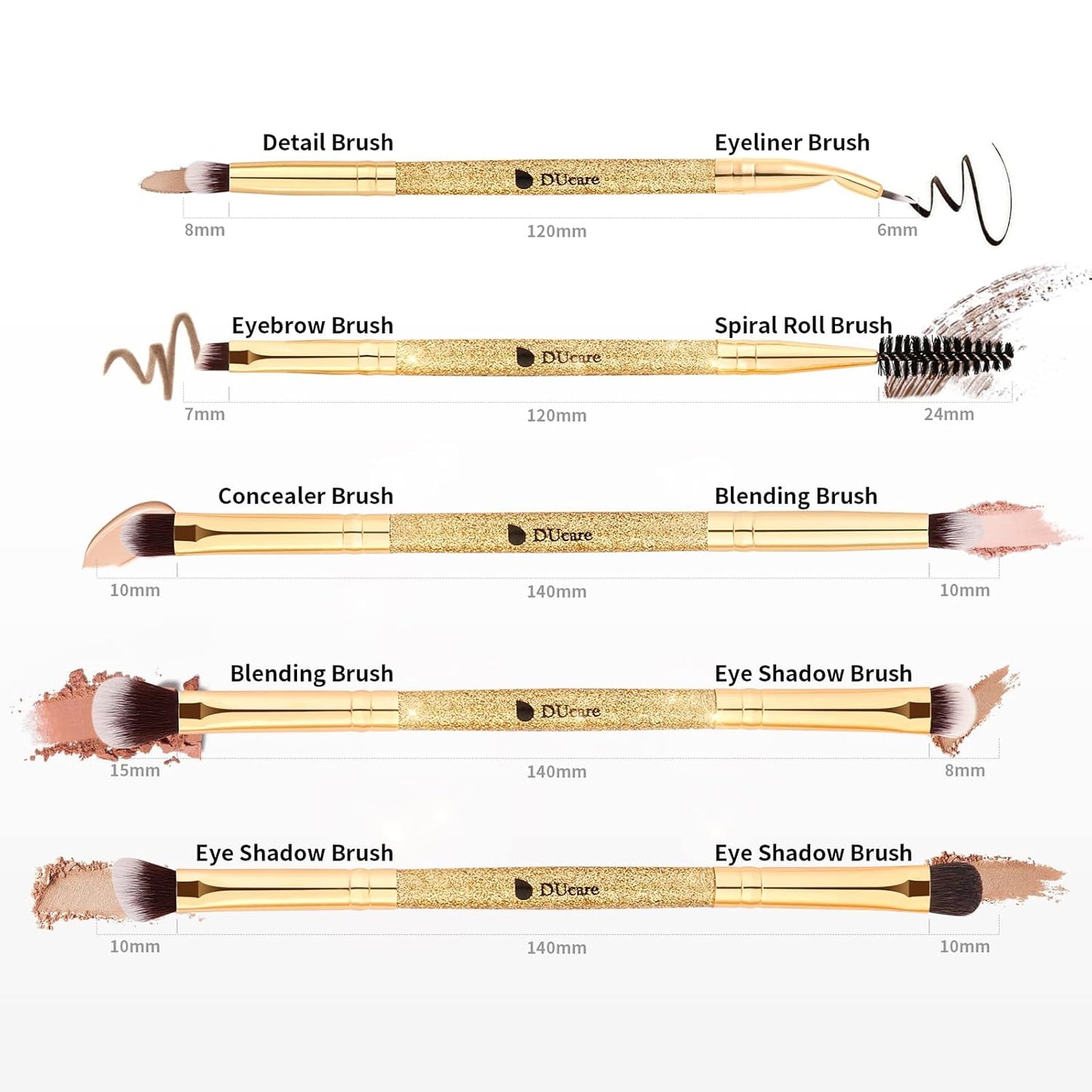DUcare Eyeshadow Brushes Set Duo End Eye Makeup Brushes Professional Eyeshadow Brush set 5Pcs Travel Concealer Eyebrow Eyelash Eye Liners Blending