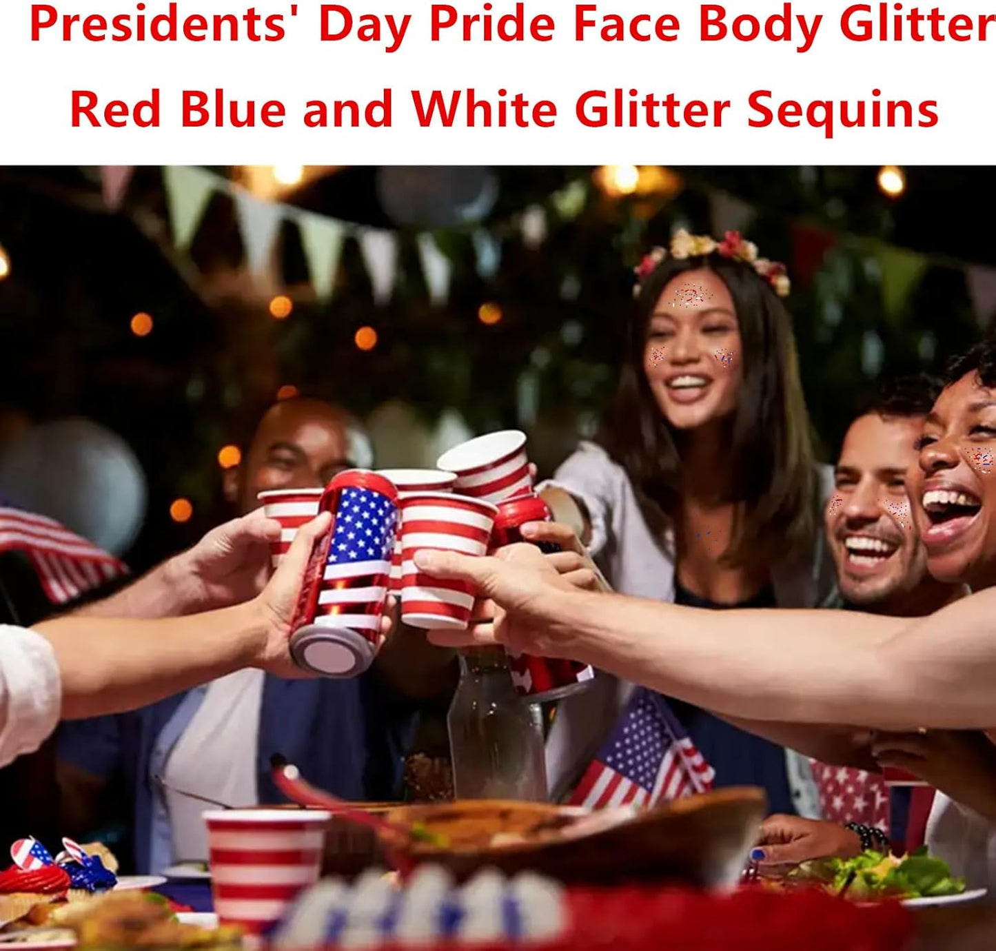 Go Ho Red White and Blue Body Glitter Set,4th of July Outfits for Women Reflective Glitter Makeup,Red White Bue Holographic Long Lasting Chunky Sequins Glitters,4th of July USA Accessories