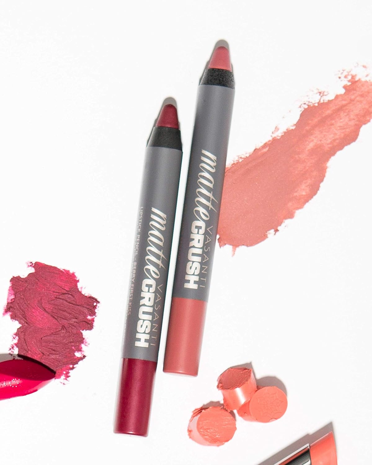 VASANTI Matte Crush Lipstick Pencil – Rosy Pout Medium Pink Brown – Soft, Velvety Matte Finish, Waterproof, Smooth Application – Natural, Vegan, Paraben-Free Lip Color
