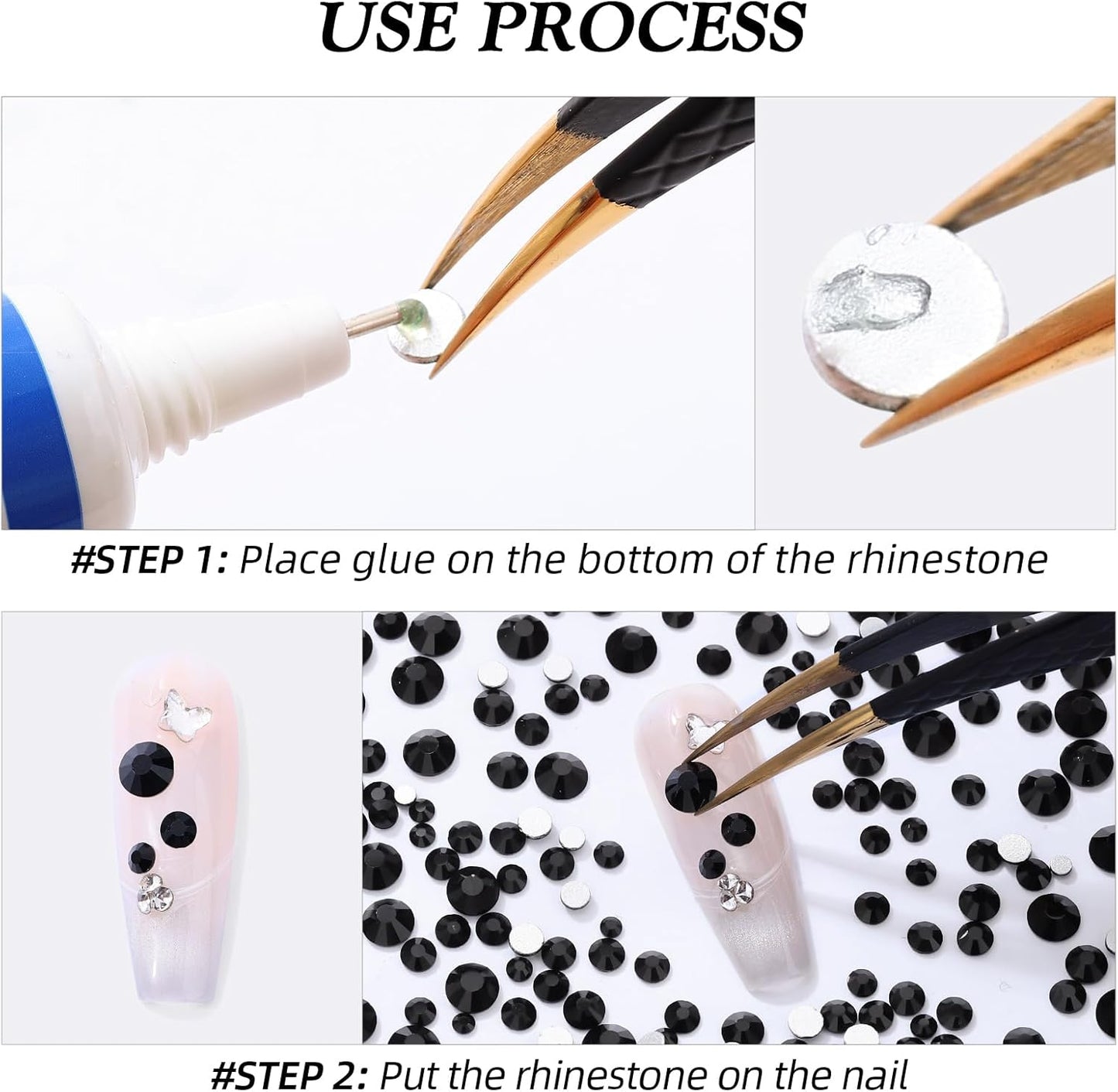 Black Flatback Rhinestones, Glass Rhinestones for Nail Art and Craft, Glue Fix, Loose Crystal Gemstones(Black, SS20, 2880pcs, 4.6-4.8mm)