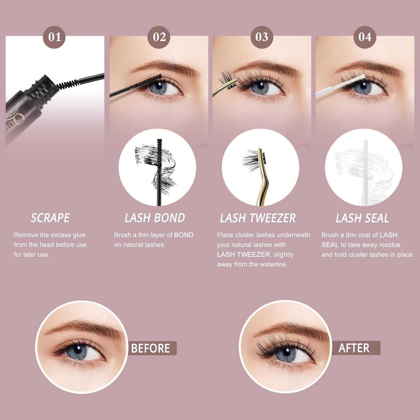 QUEWEL Cluster Lashes 72 Pcs Wide Stem Individual Lashes C/D Curl 8-16mm Length DIY Eyelash Extension False Eyelashes Soft for Personal Makeup Use at Home (honey01-C-10)