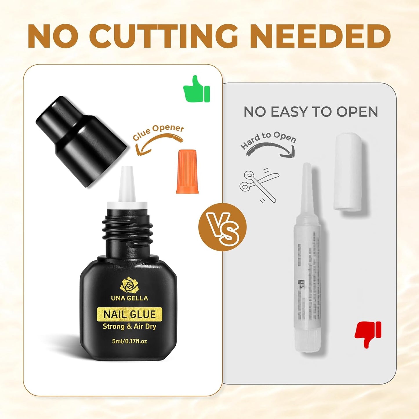 UNA GELLA Quick Drying Super Nail Glue for Press On Nails, Acrylic Nails & Nail Tips No Lamp Need Press On Nails Glue Drip Use with Opener(5ML) Long Lasting for DIY Nail Art