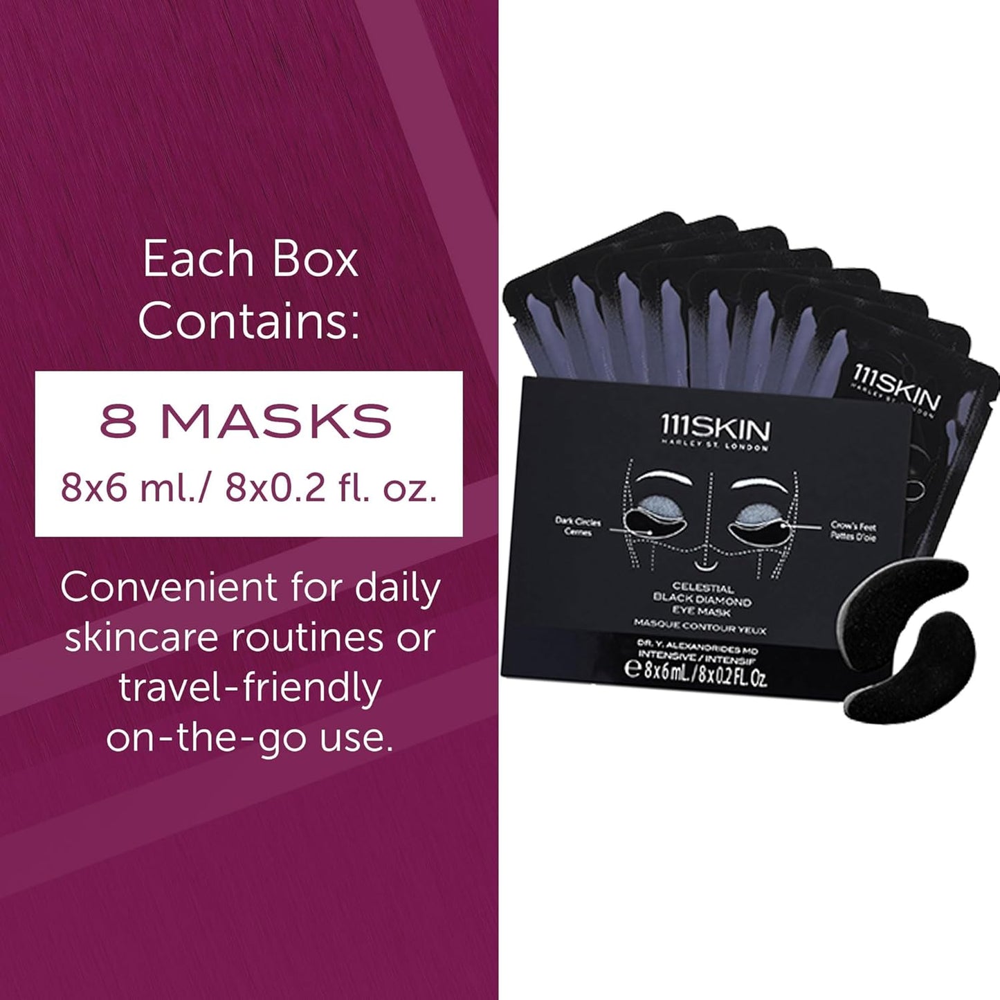 111SKIN Black Diamond Eye Mask, Hydrating Under Eye Patches for Dark Circles with Retinol, Hyaluronic Acid & Niacinamide, Helps Lift & Firm the Appearance of Fine Lines & Undereye Area, 8 Pairs