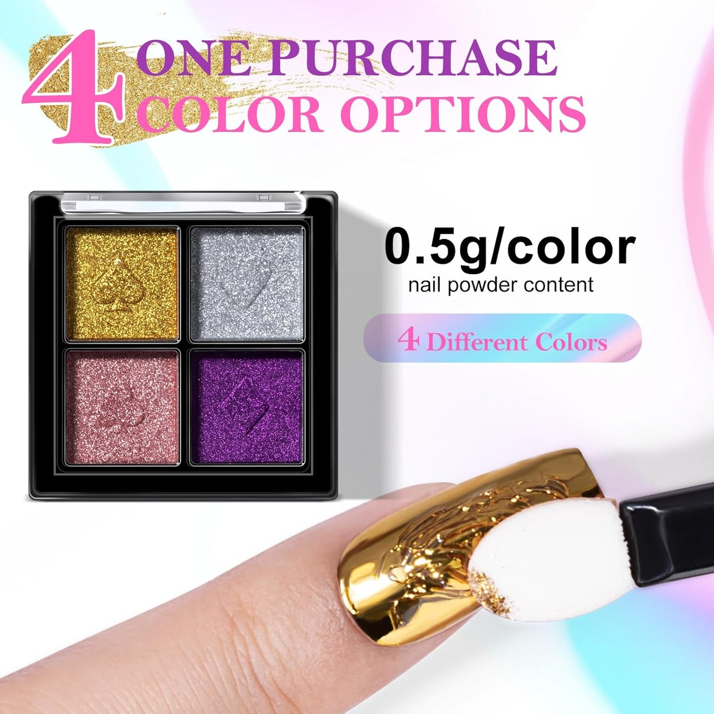 NXJ INFILILA Gold Silver Chrome Nail Powder, Metallic Mirror Pigment Glitter Effect 4 Colors Holographic Rose Gold Pink Chrome Powder for Gel Nails, Manicure Nail Art Decoration Gift for Women