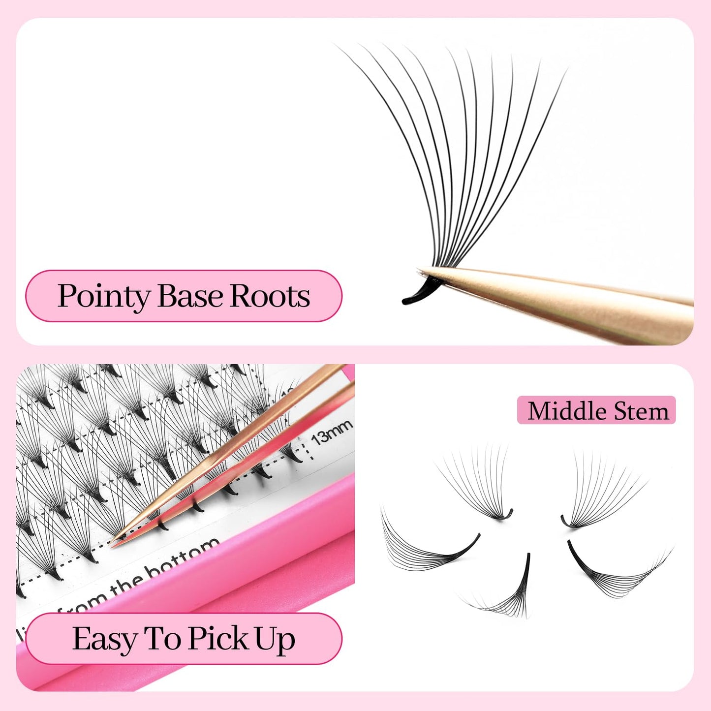 Premade Fans Eyelash Extensions 10D Volume Lash Extensions 0.07 Thickness Eyelash Extension D Curl Premade Lash Fans 9mm Fluffy Soft Handmade Lash Fan(10D-0.07-D,9mm)