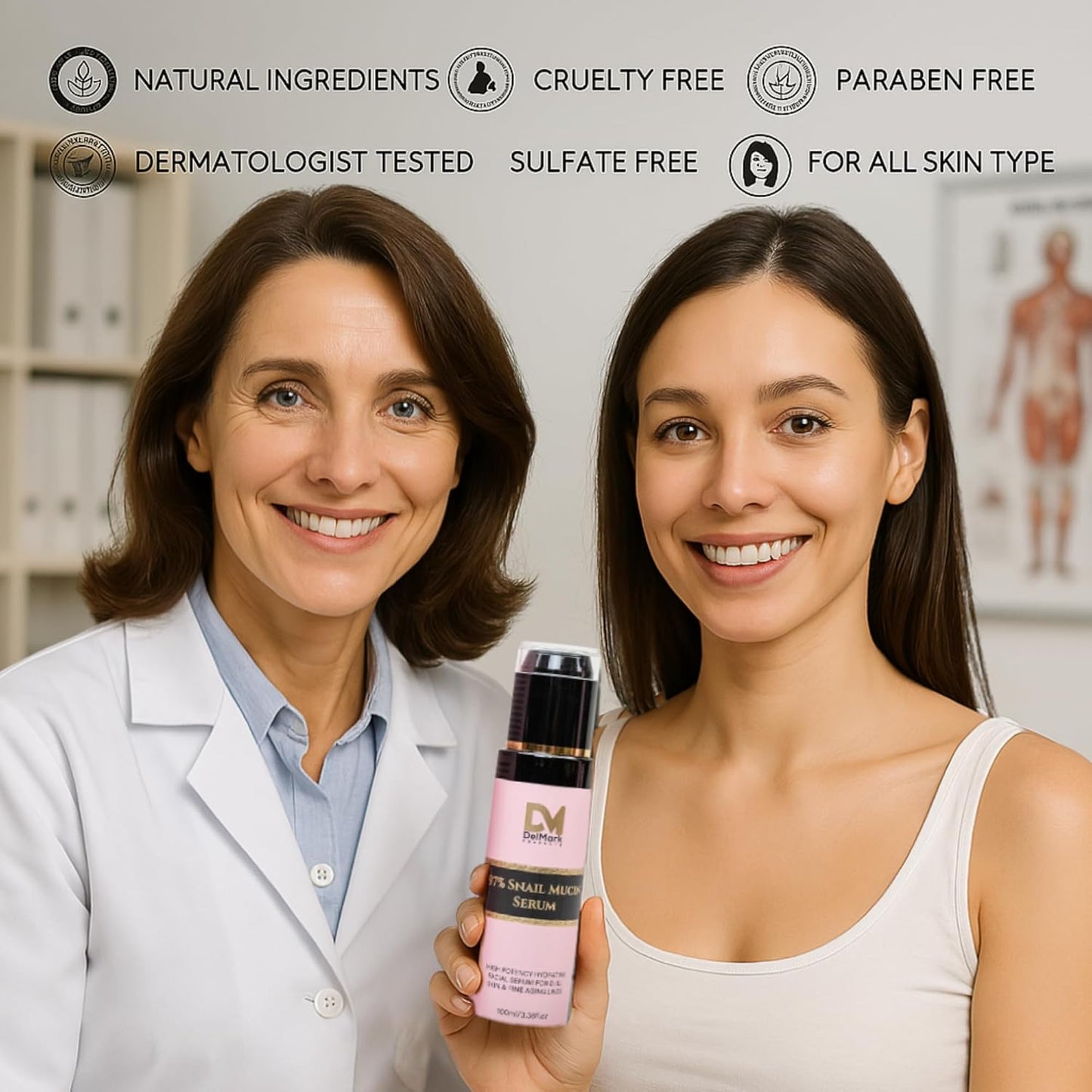 Snail Mucin Serum 100ML, 97% Snail Secretion Filtrate with Hyaluronic Acid, Power Repairing Essence, Dark Spot Remover, Korean Skincare, Hydrating Serum for Face, Eye, and Neck