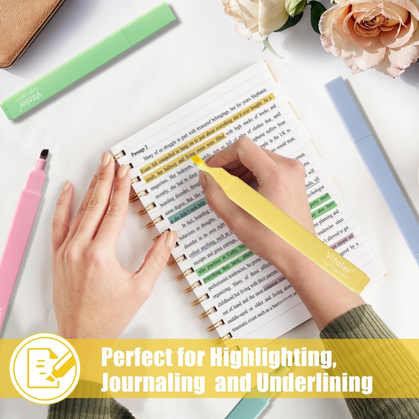 Highlighters, 8 pcs Aesthetic Pastel Highlighters, Chisel Tip Book Highlighter, Candy Colors, No Bleed Bible Highlighter Assorted Colors