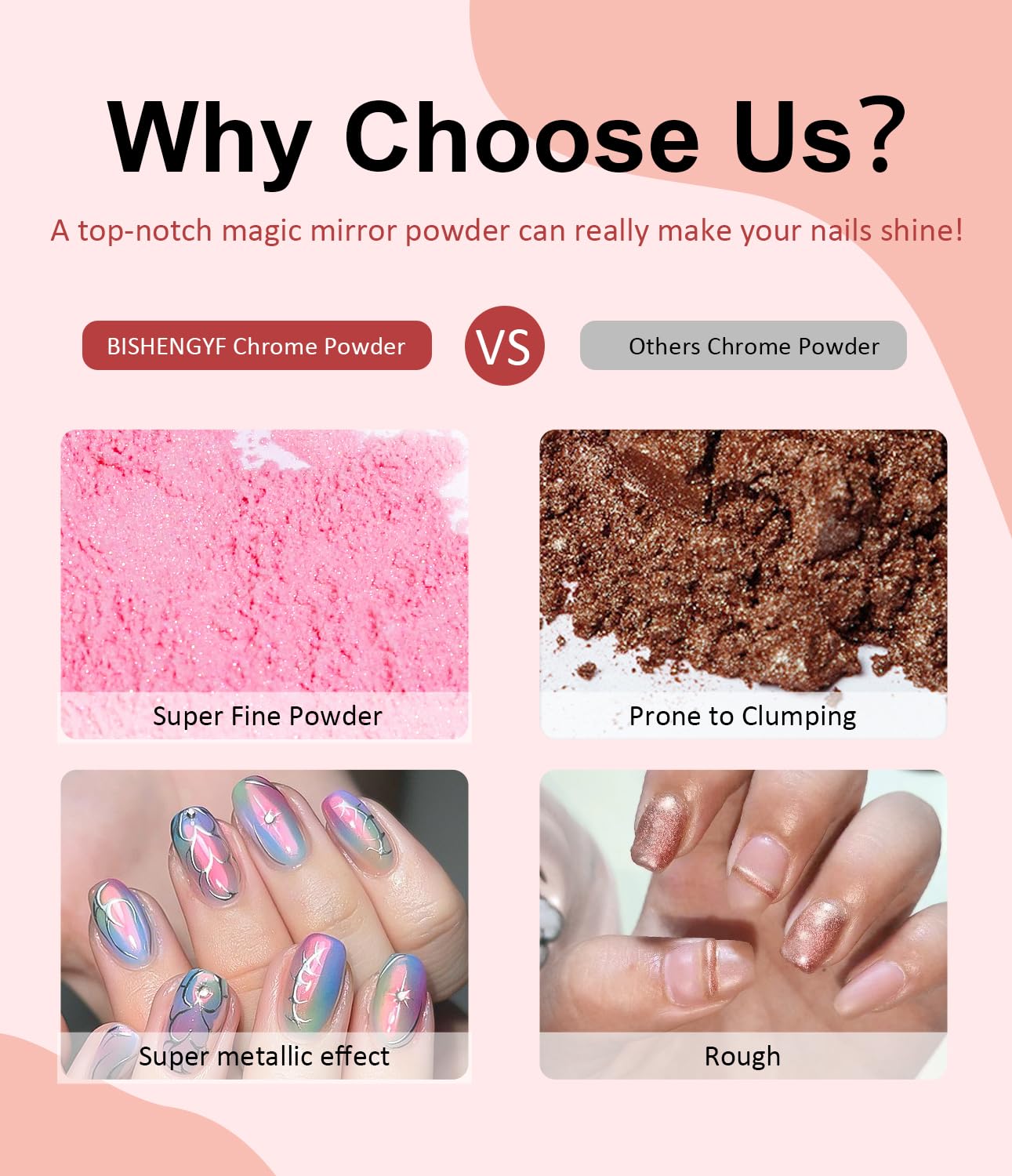 Chrome Nail Powder -【Fairy Effect】Pink Chrome Nail Powder Aurora Mermaid Iridescent Chrome Powder For Nails, Pink Chrome Powder Metallic Mirror Glitter Pigment Dust For Manicure Decoration