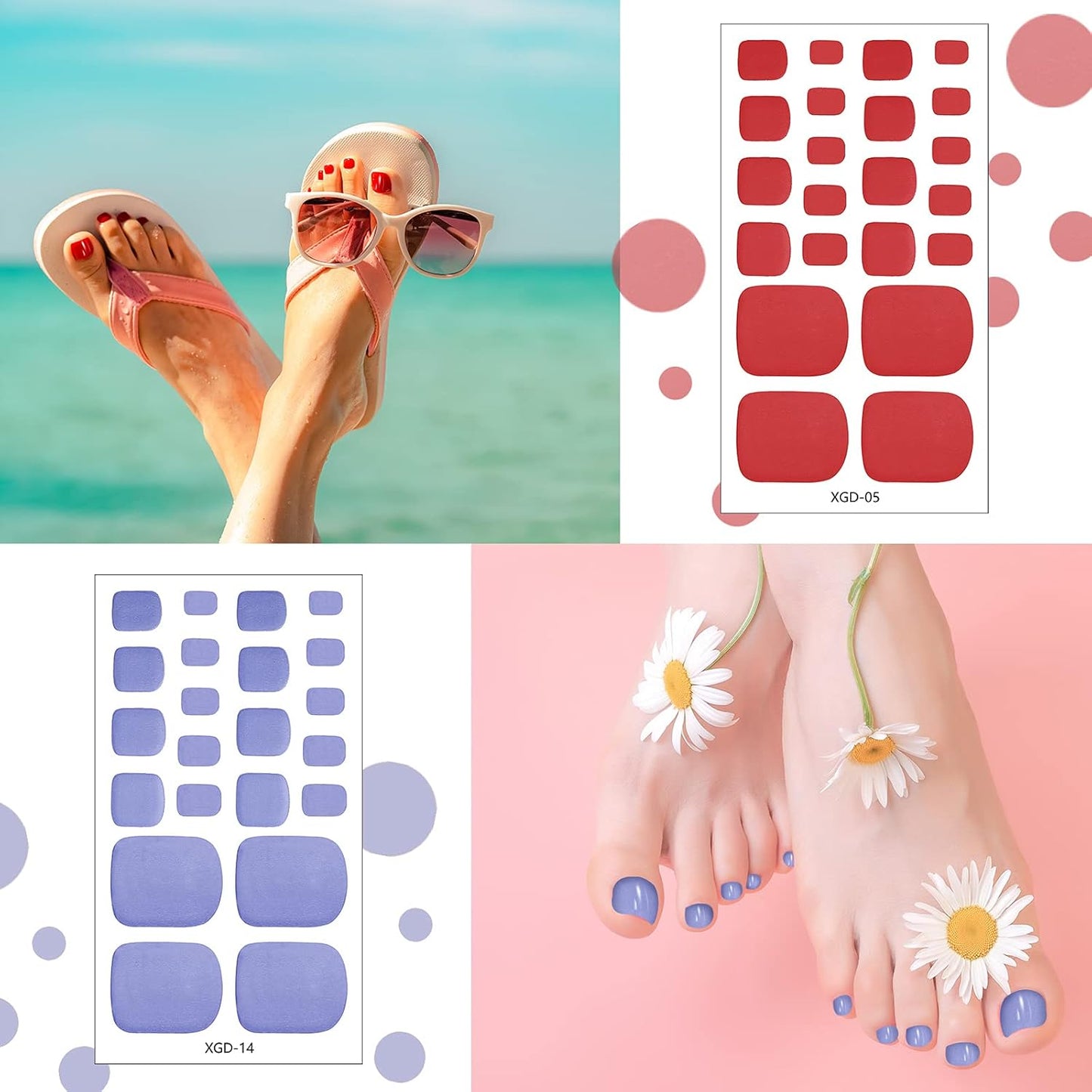 Maitys 352 Pieces 16 Sheets Toenail Polish Stickers Strips Adhesive Toe Nail Wraps Full Wraps Polish Strips DIY Manicure Decal with 2 Pieces Nail Files(Chic Color)