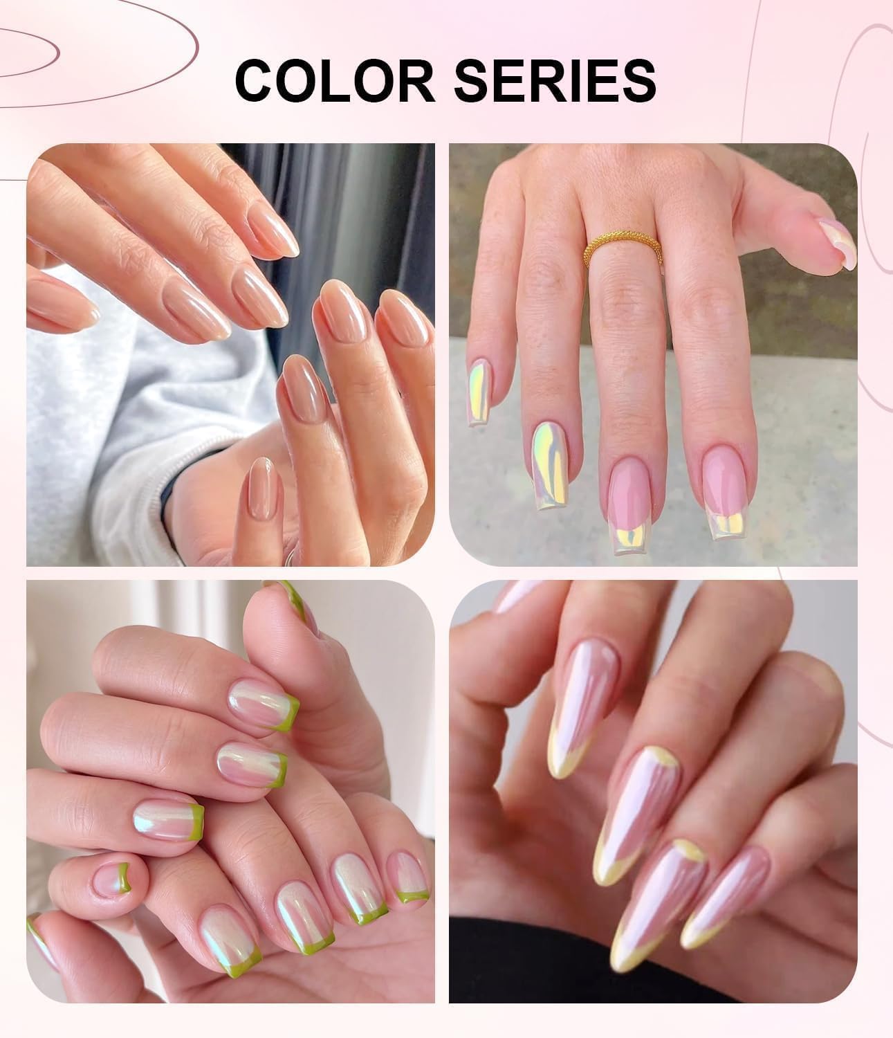 Chrome Nail Powder BISHENGYF - 6 Colors Rose Gold White Orange Metallic Effect Mirror Powder for Nails Aurora Iridescent Pearlescent Chrome Powder for Nails Art DIY Decoration