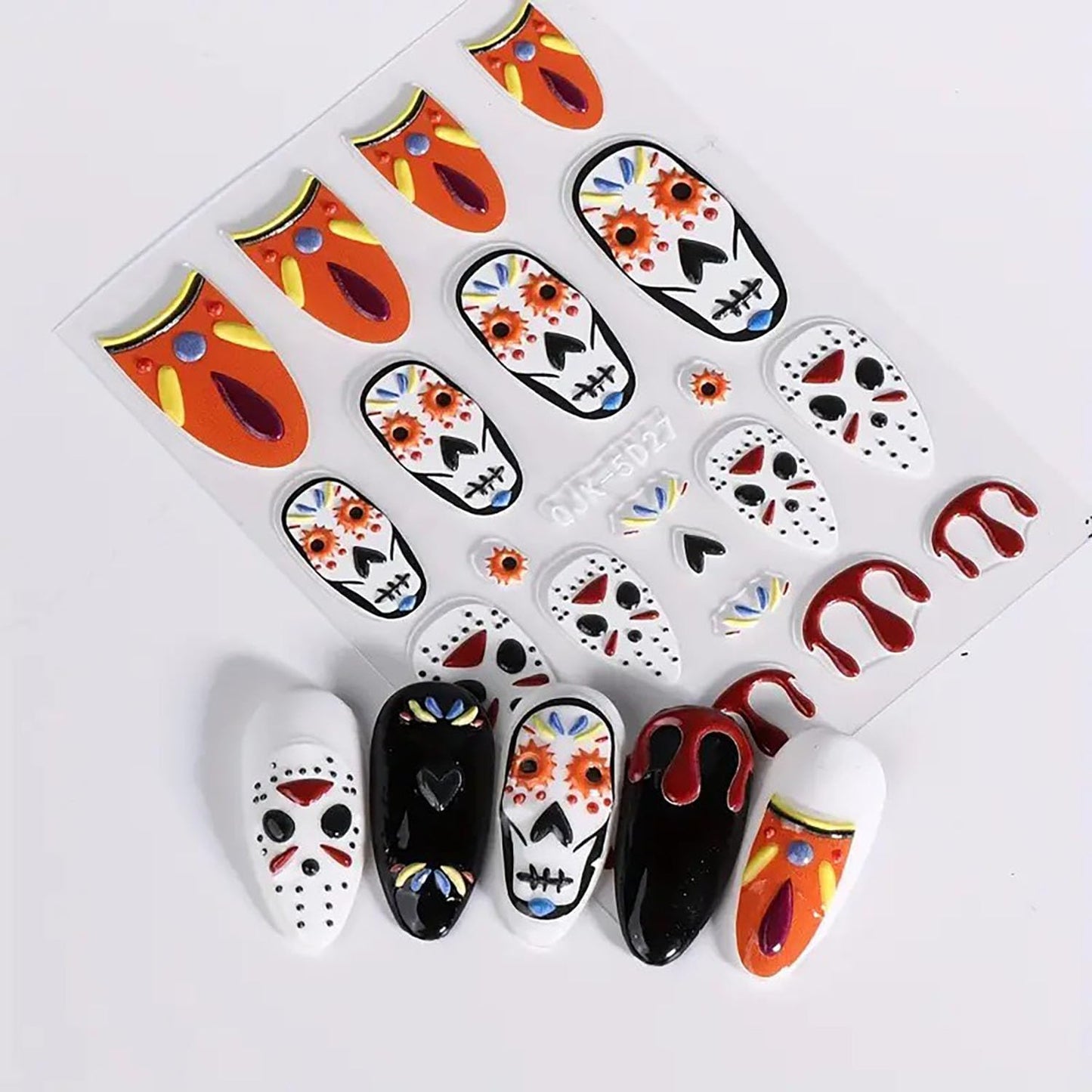 3 Sheets Halloween Nail Art Stickers Decals Pink Skull Spider Web Sugar Skull Nail Decoration 3D Self-Adhesive Nightmare Christmas Stickers for Women Girls