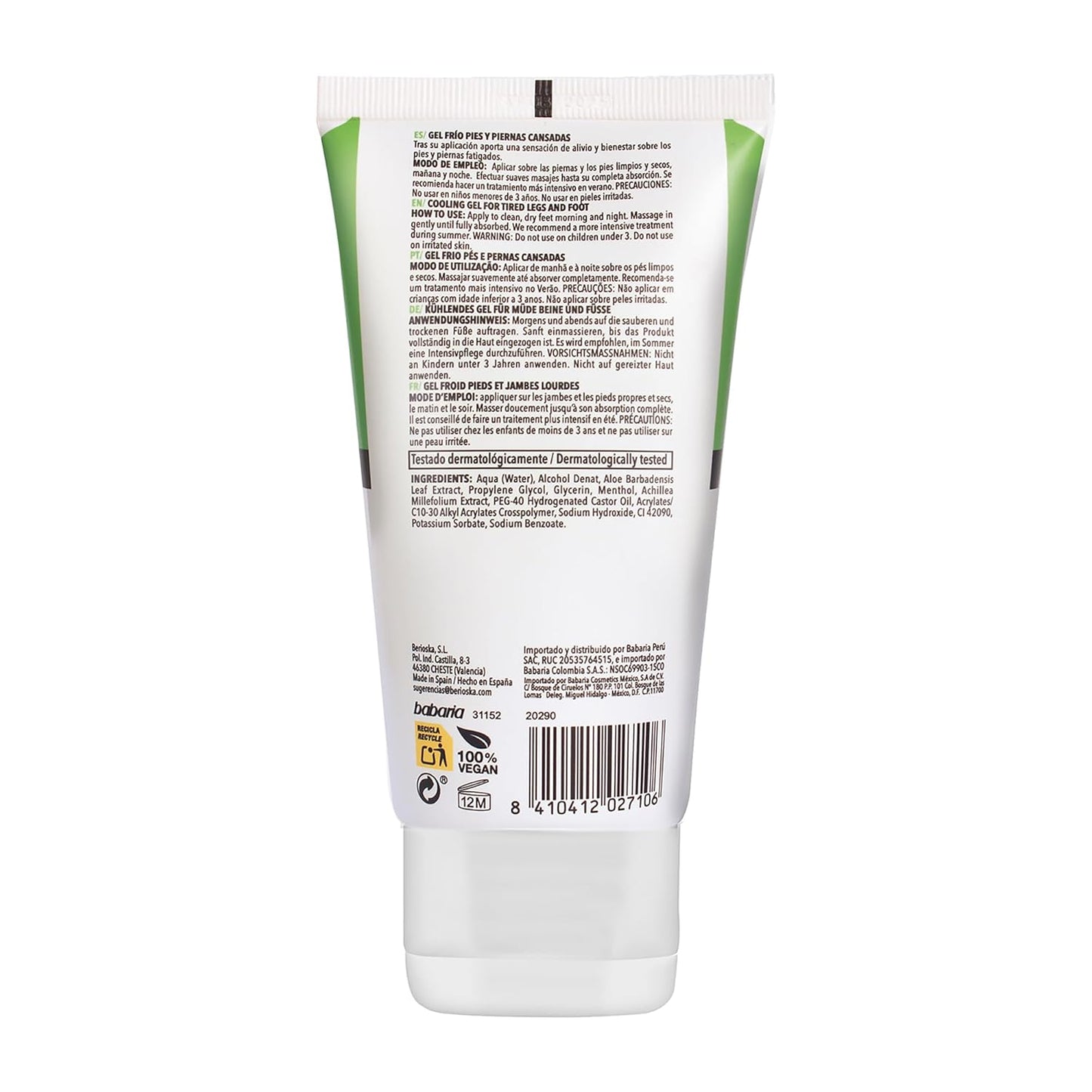 Babaria Cooling Gel for Legs and Feet - Pedicure Foot Spa Products - Calming and Softening Effect - Infused with Castor Oil and Aloe Vera - 3 pc