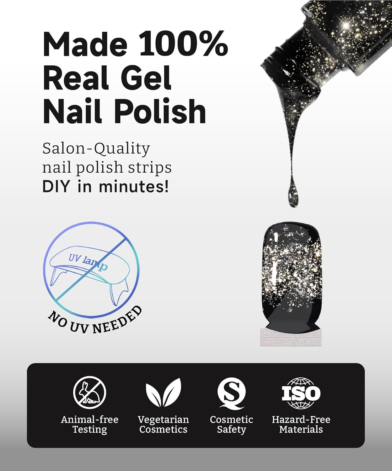 Glitter Nail Polish Strips, 32 Pcs Salon Quality Gel Nail Stickers, Long Lasting Wraps Easy to Use & Remove (Glitter Aquamarine)