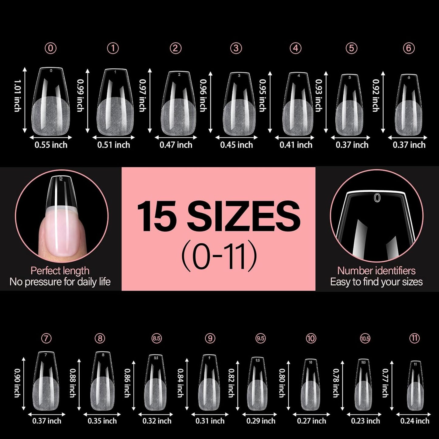 AILLSA Long Coffin Nail Tips - 450pcs Thickened Pre-shaped False Nail Tips Half Matte Nails Tips, Acrylic Fake Nails Extension for Home Salon DIY