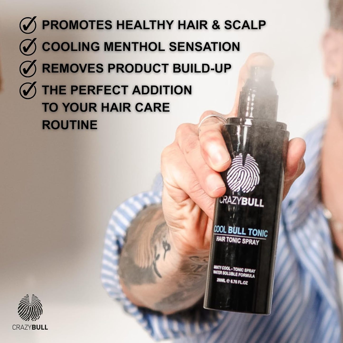 Crazy Bull Hair Tonic for Men - Cooling Hair Growth Spray with Castor Oil & Menthol - Hydrating Anti Frizz Heat Protection Spray for Oily & Dry Scalp - Cool Bull Ingrown Hair Treatment - Minty Scent