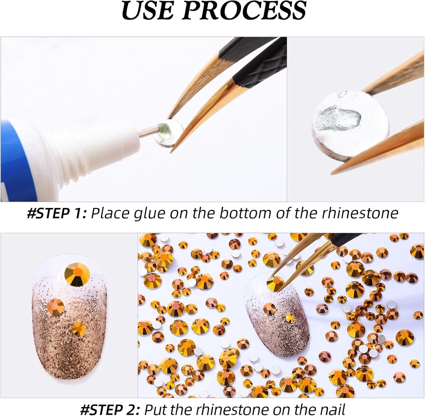 Gold Flatback Rhinestones, Glass Rhinestones for Nail Art and Craft, Glue Fix, Loose Crystal Gemstones(Gold, SS6, 1440pcs, 1.9-2.0mm)